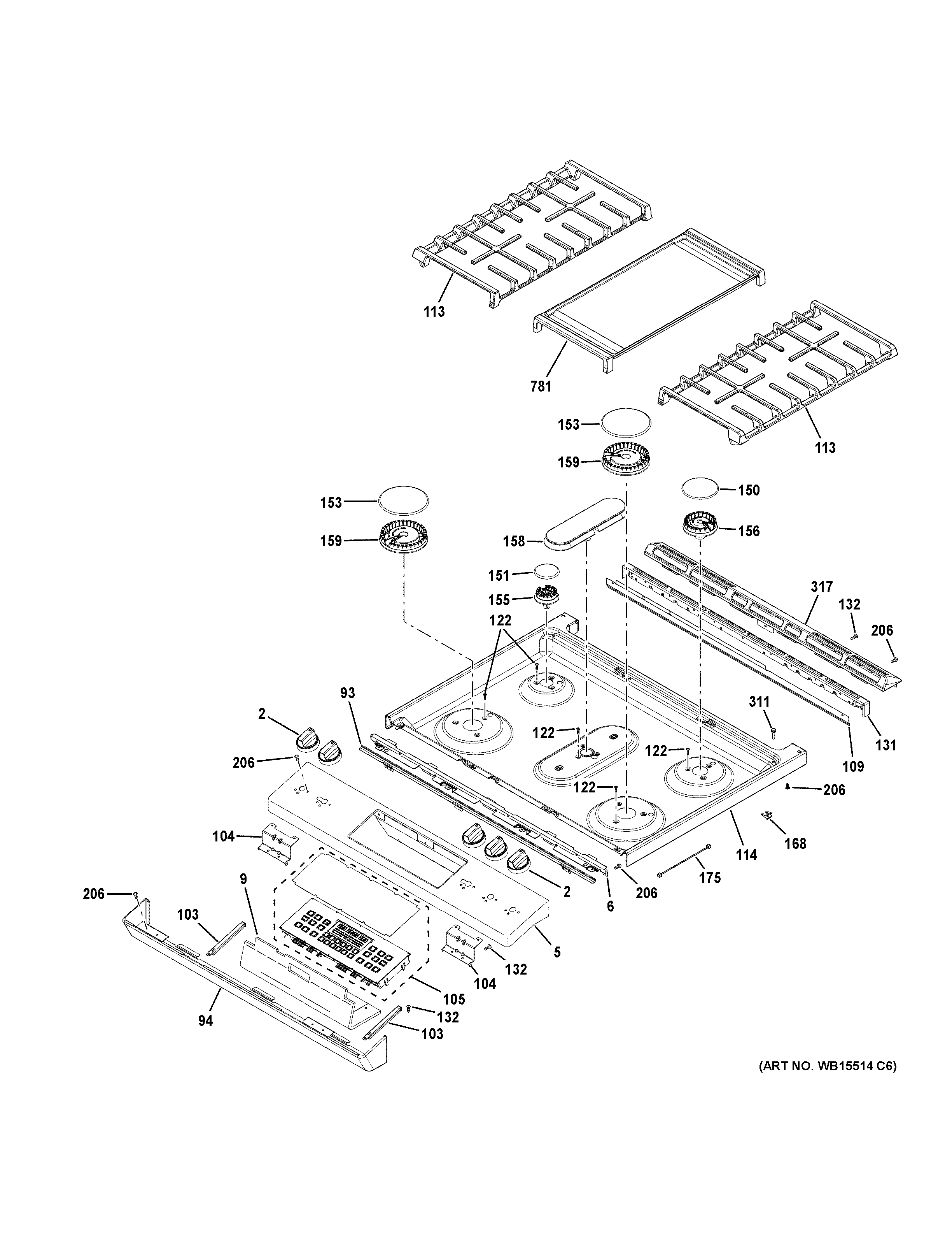 GE JGS760EEL1ES control panel & cooktop diagram