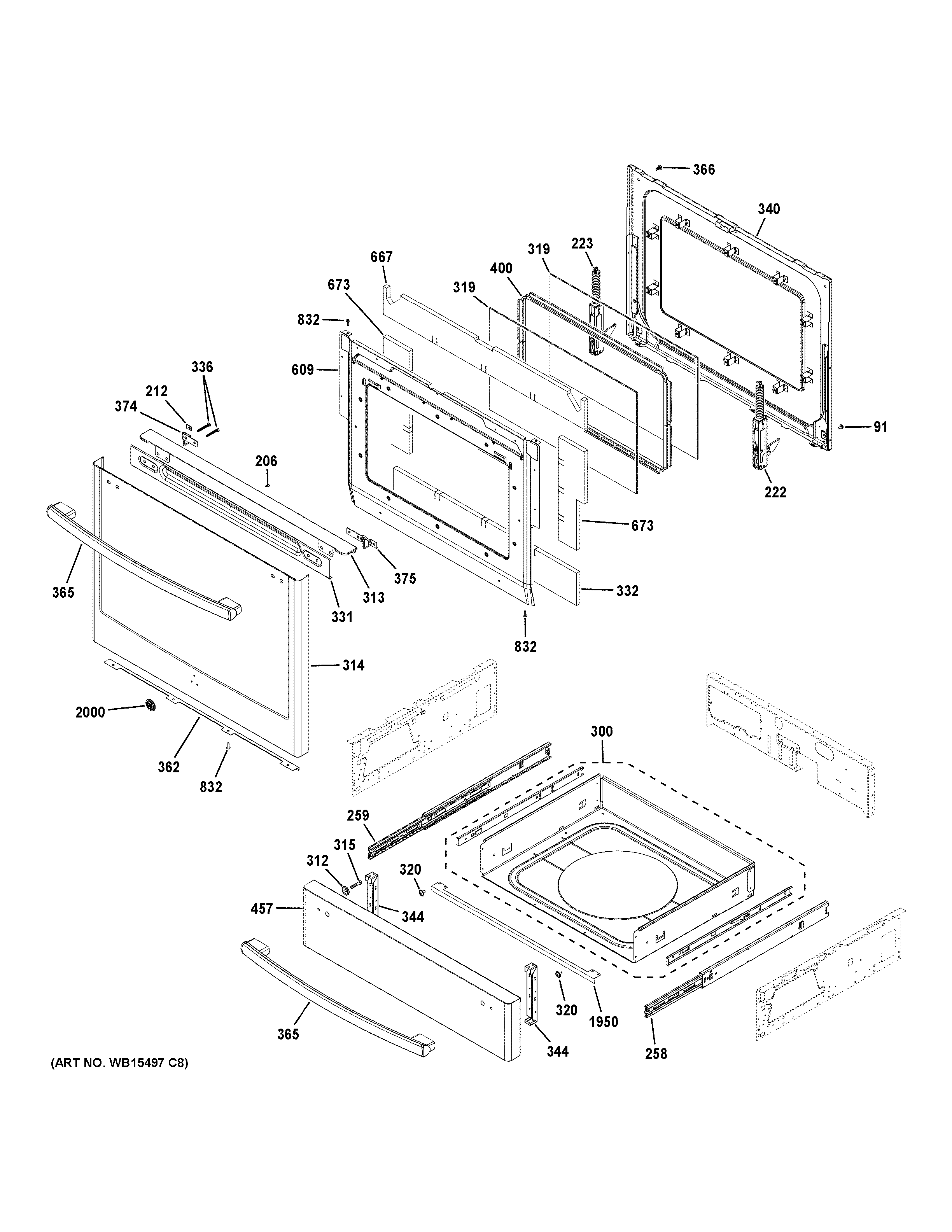 GE PGS930FEL1DS door & drawer parts diagram