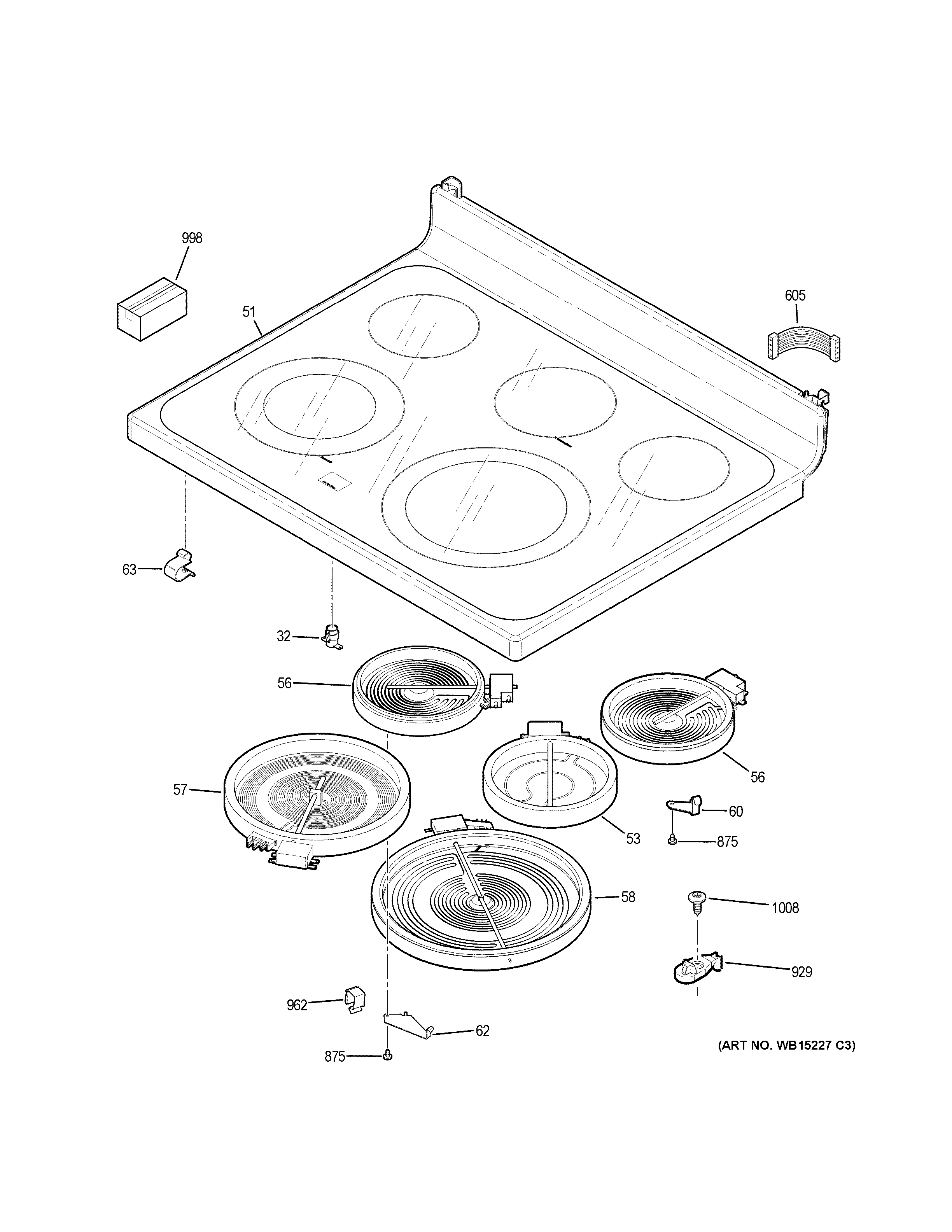 GE JB650EF1ES cooktop diagram