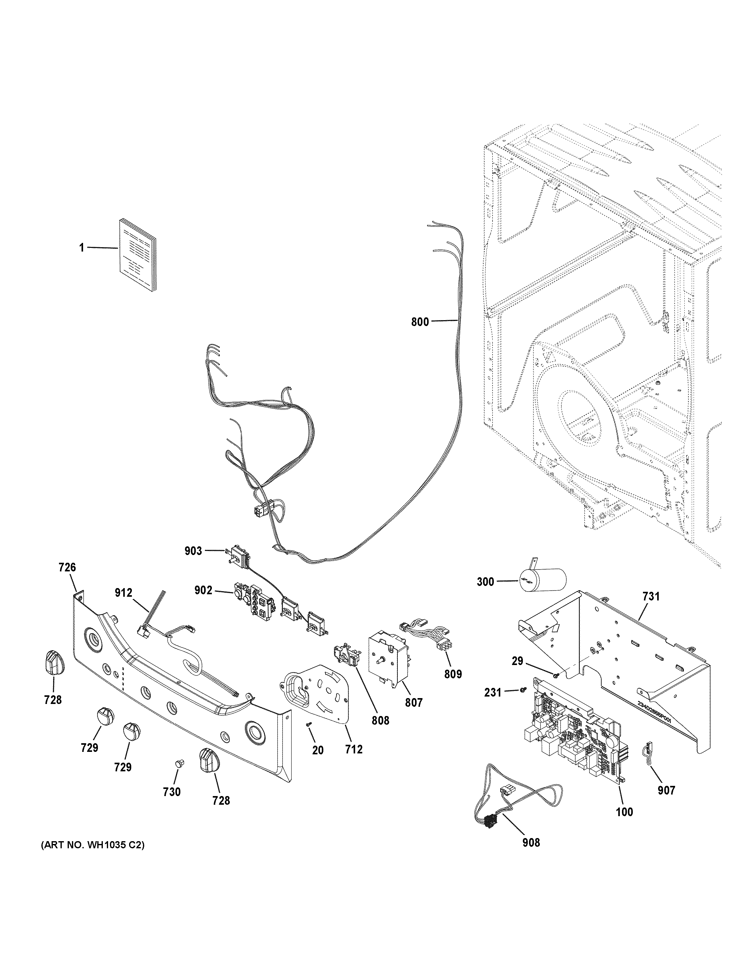 GE GUD24GSSM0WW controls & backsplash diagram