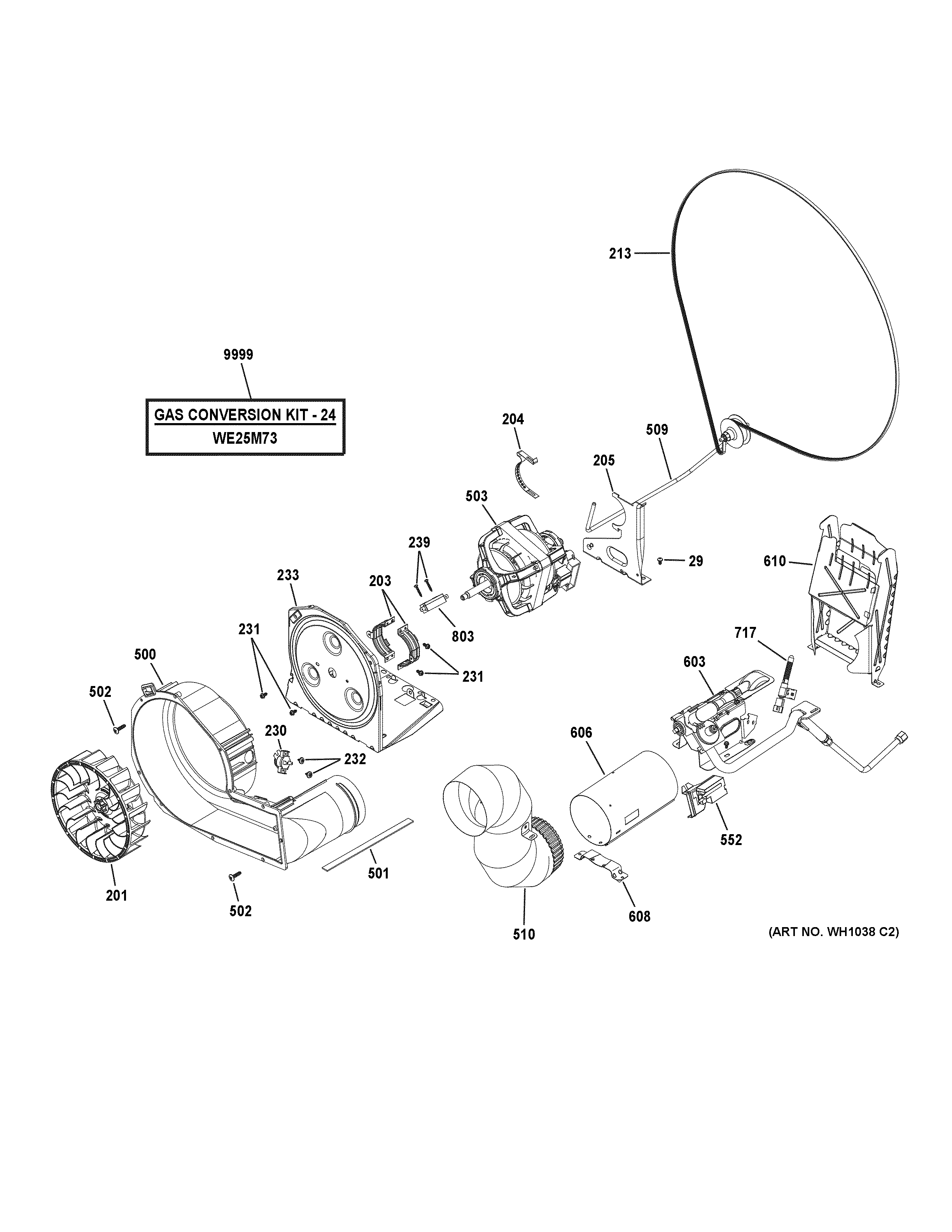 GE GUD24GSSM0WW gas valve, blower & motor assembly diagram