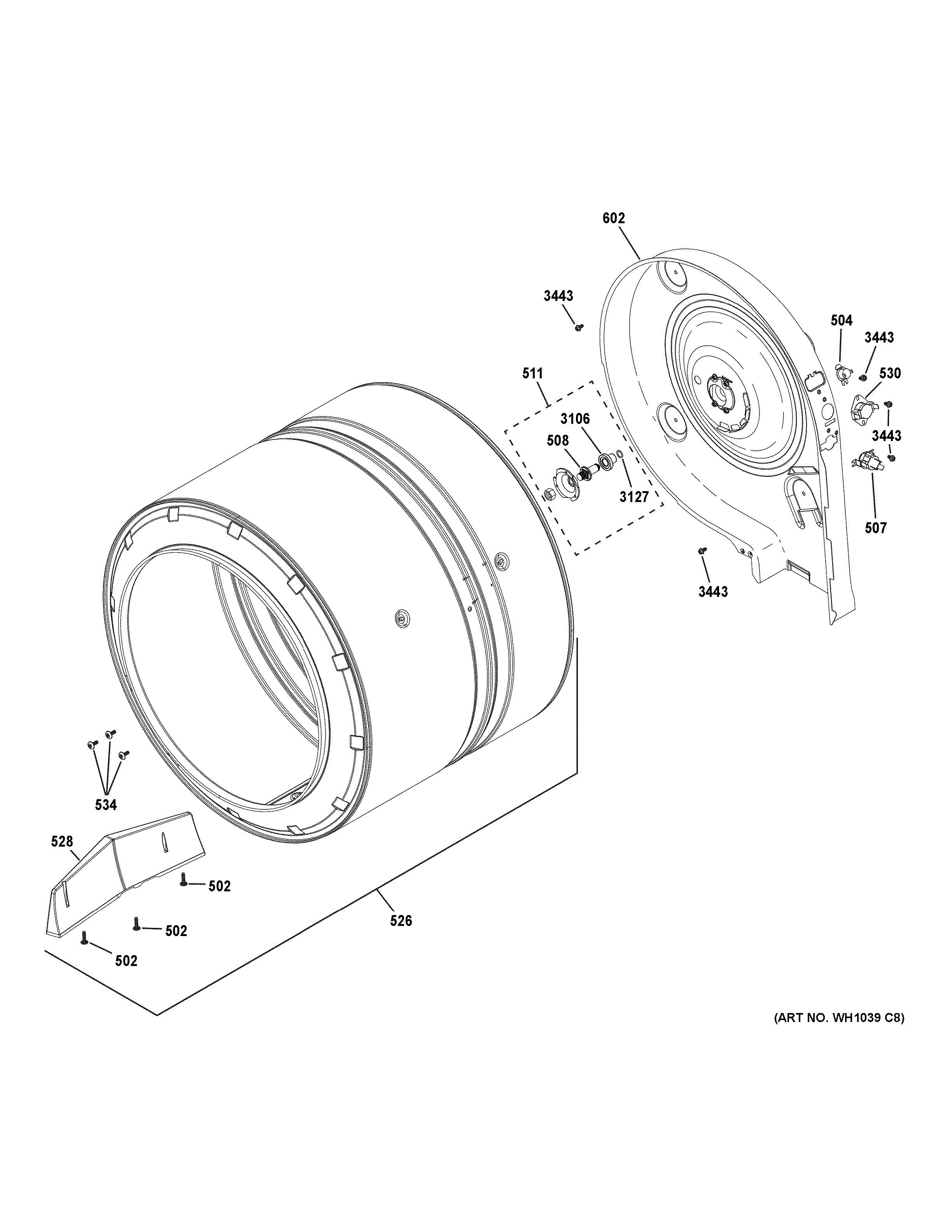 GE GUD24GSSM0WW drum diagram