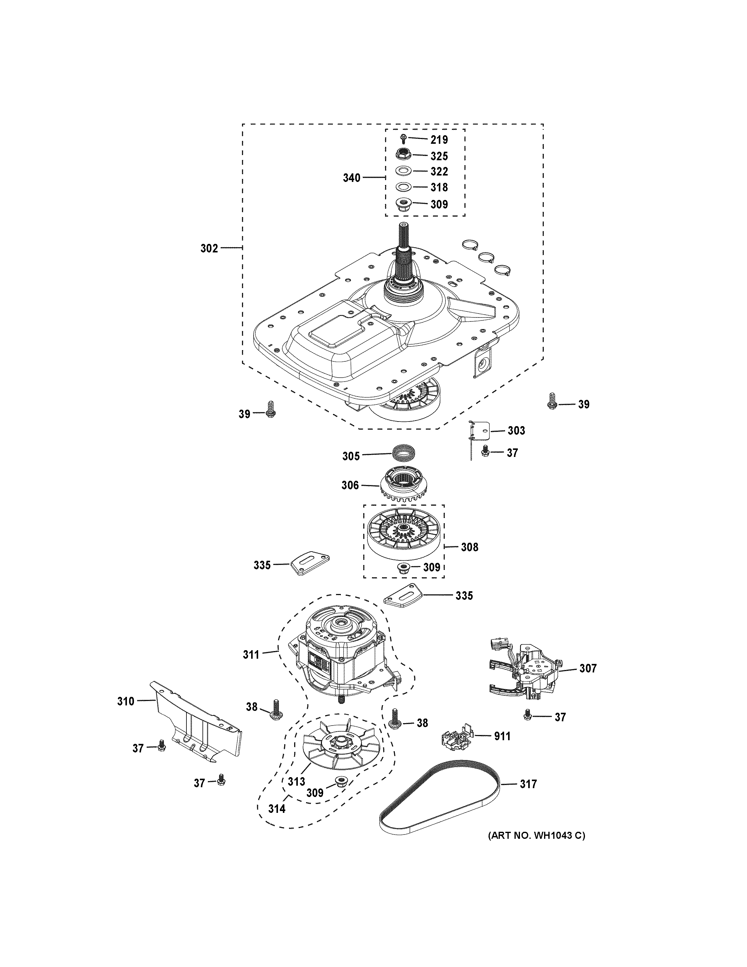 GE GUD24GSSM0WW motor & drive assembly diagram