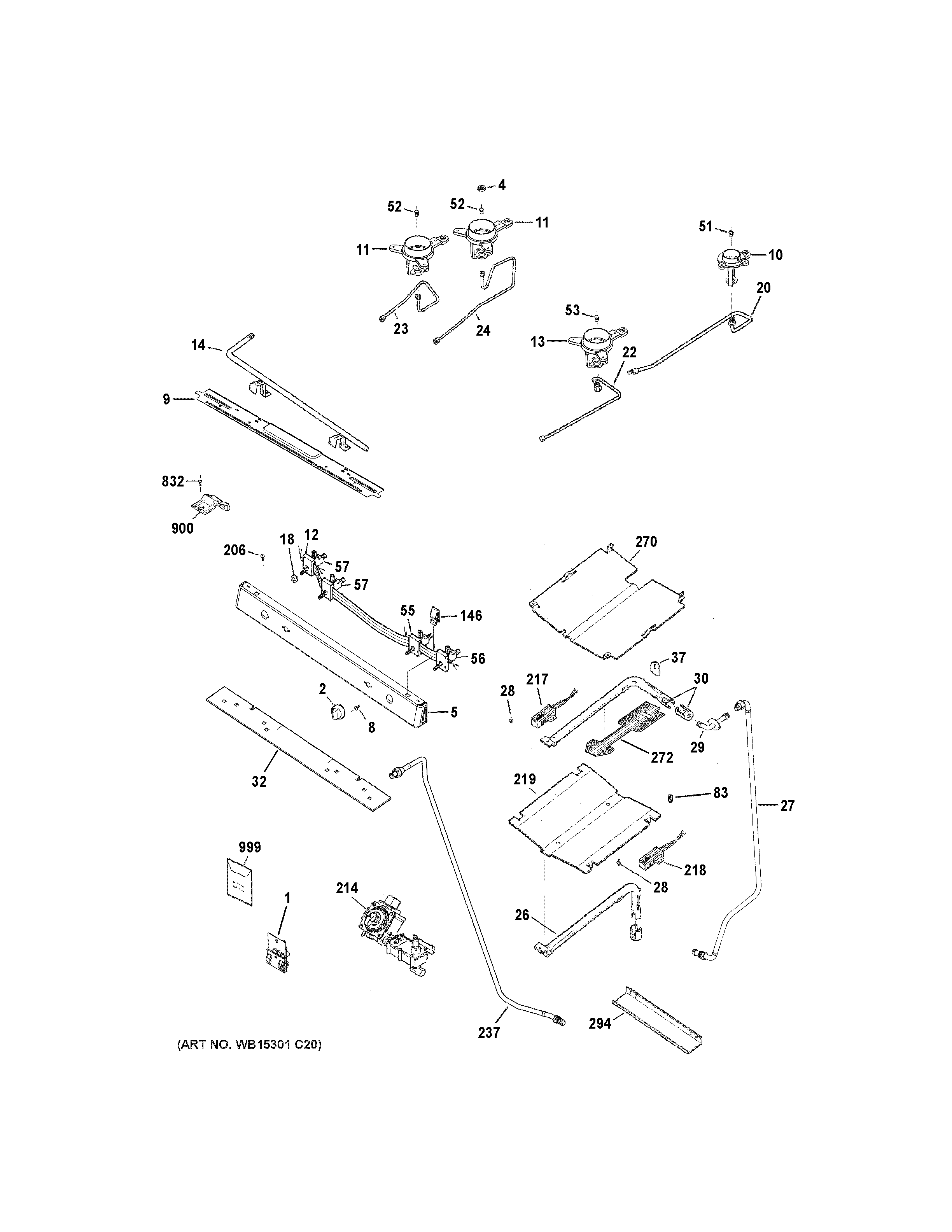 GE JGB635REK3SS gas & burner parts diagram