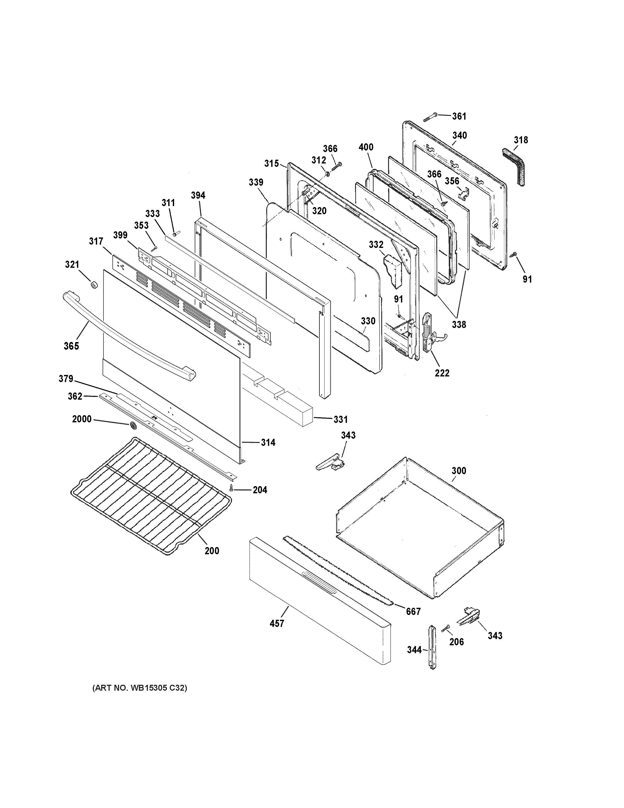 GE JGB635REK3SS door & drawer parts diagram