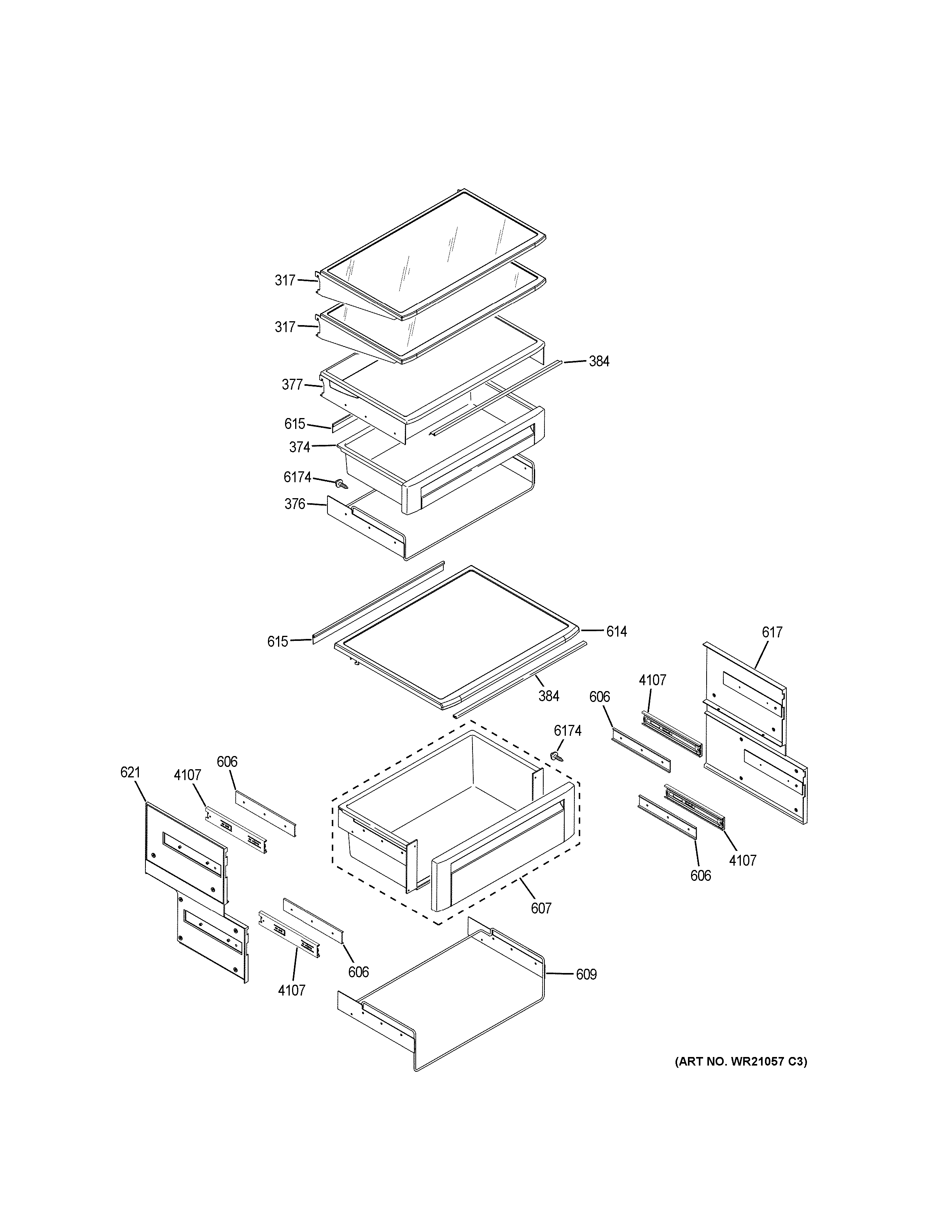 GE CSB42WSKBSS fresh food shelves diagram