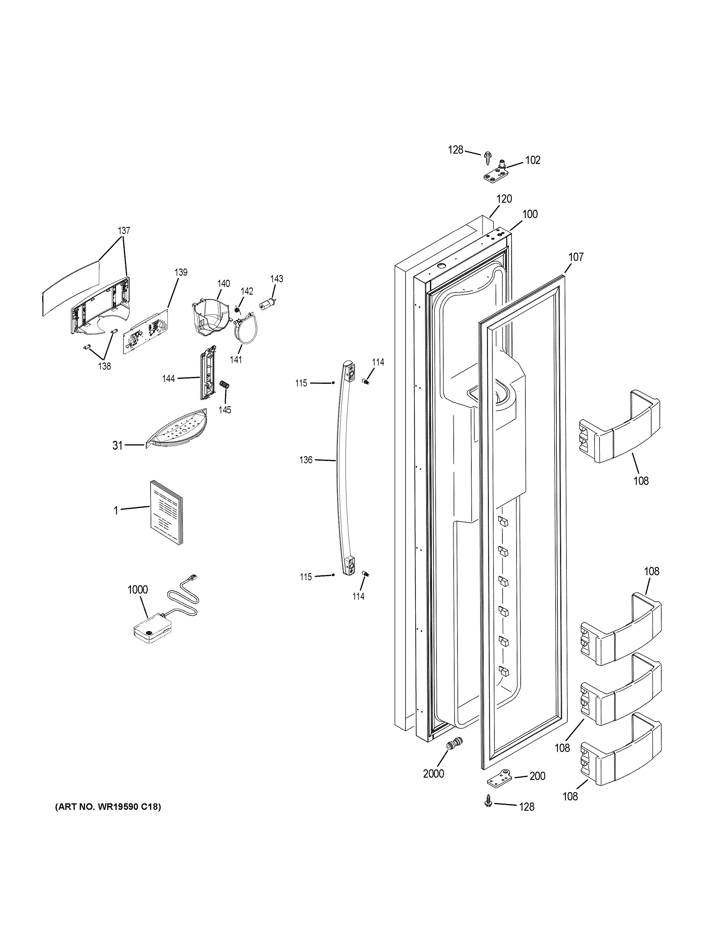 GE PSB48YSKBSS freezer door diagram