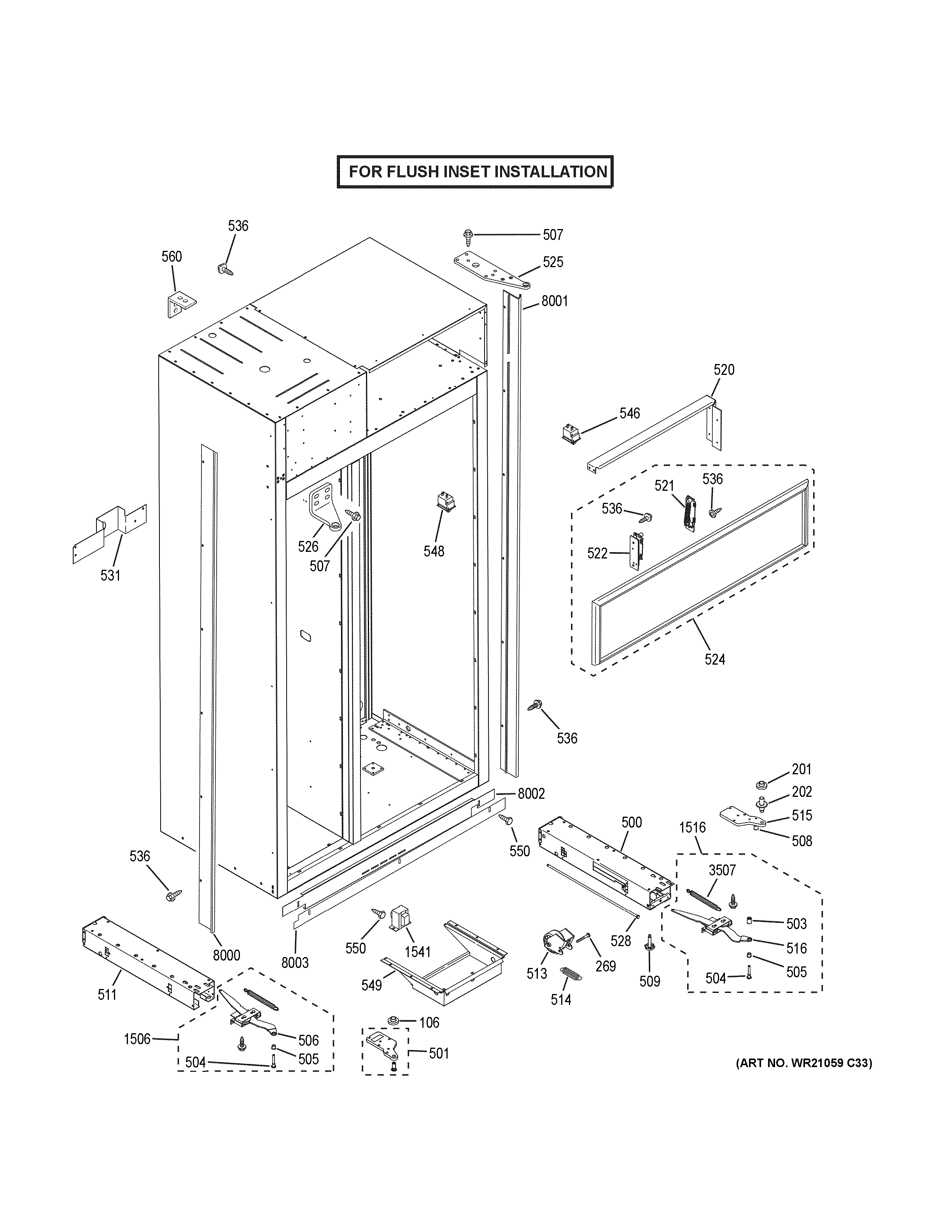 GE ZISB360DKB case parts - flush inset diagram