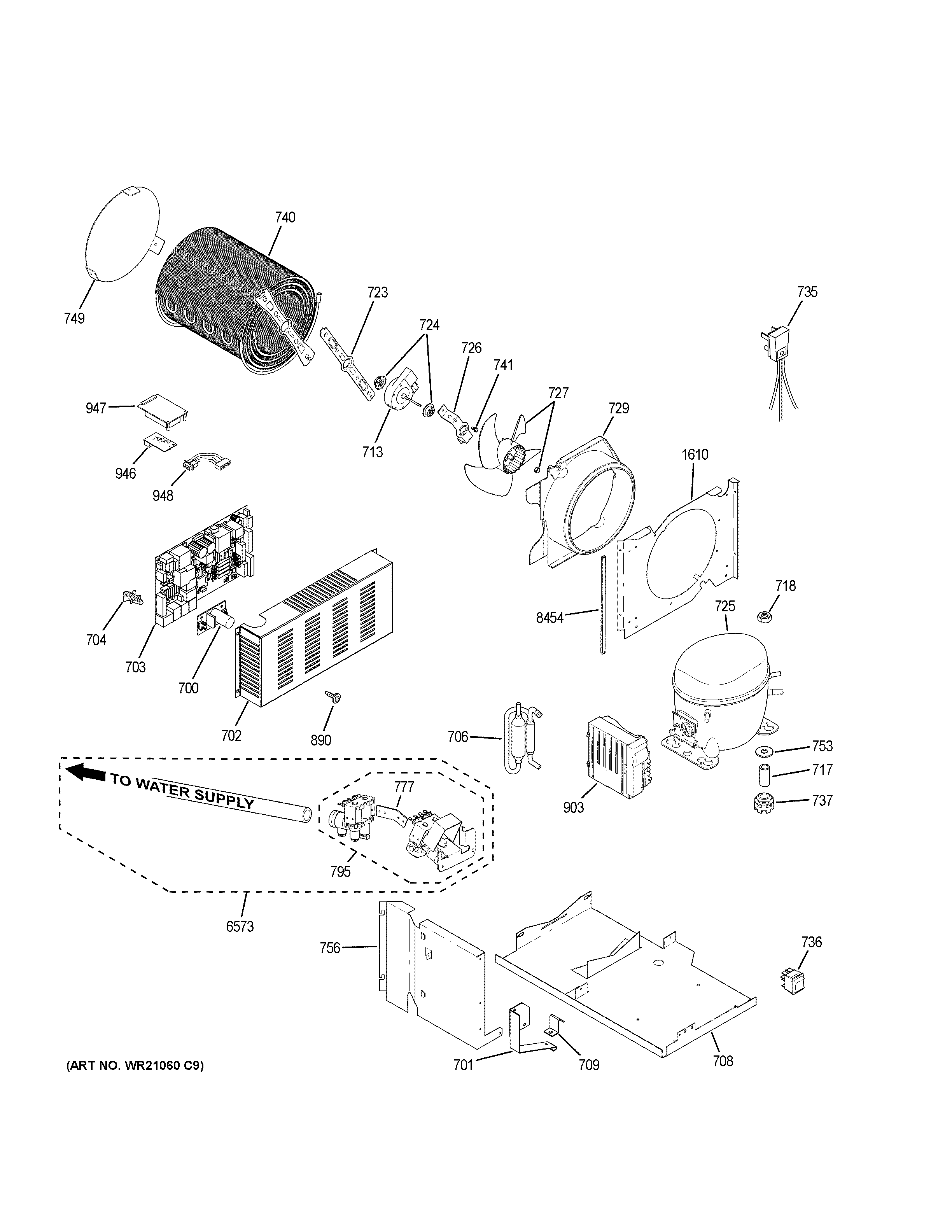 GE ZISB360DKB machine compartment diagram