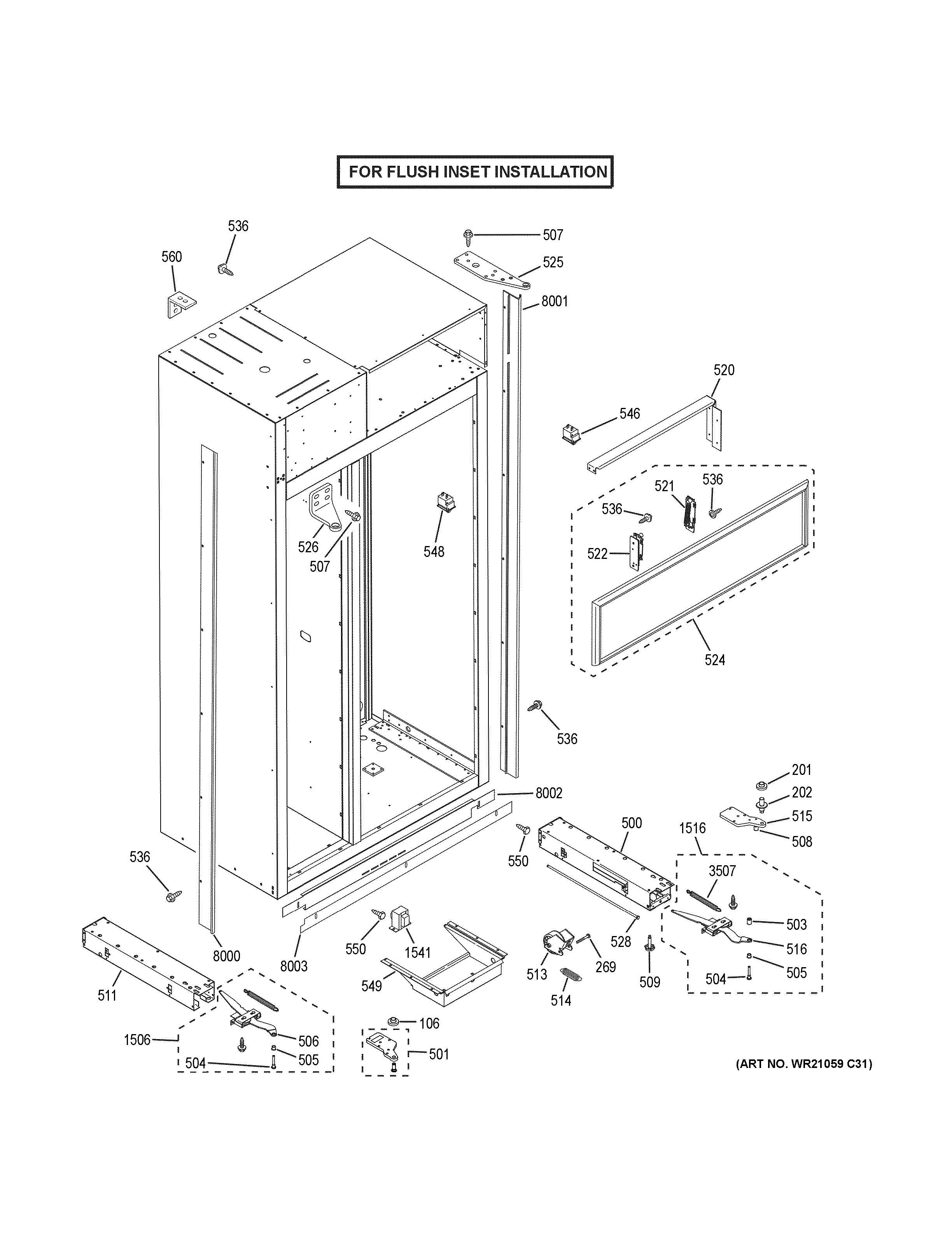 GE ZIS420NKB case parts - flush inset diagram
