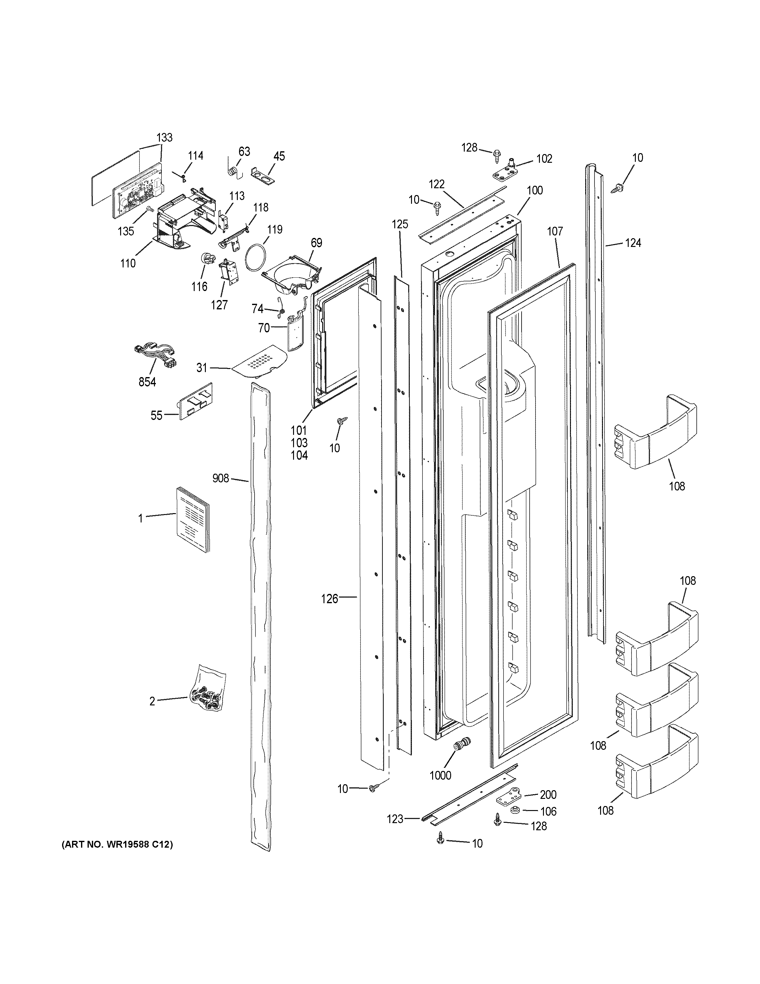 GE ZISB420DKB freezer door diagram