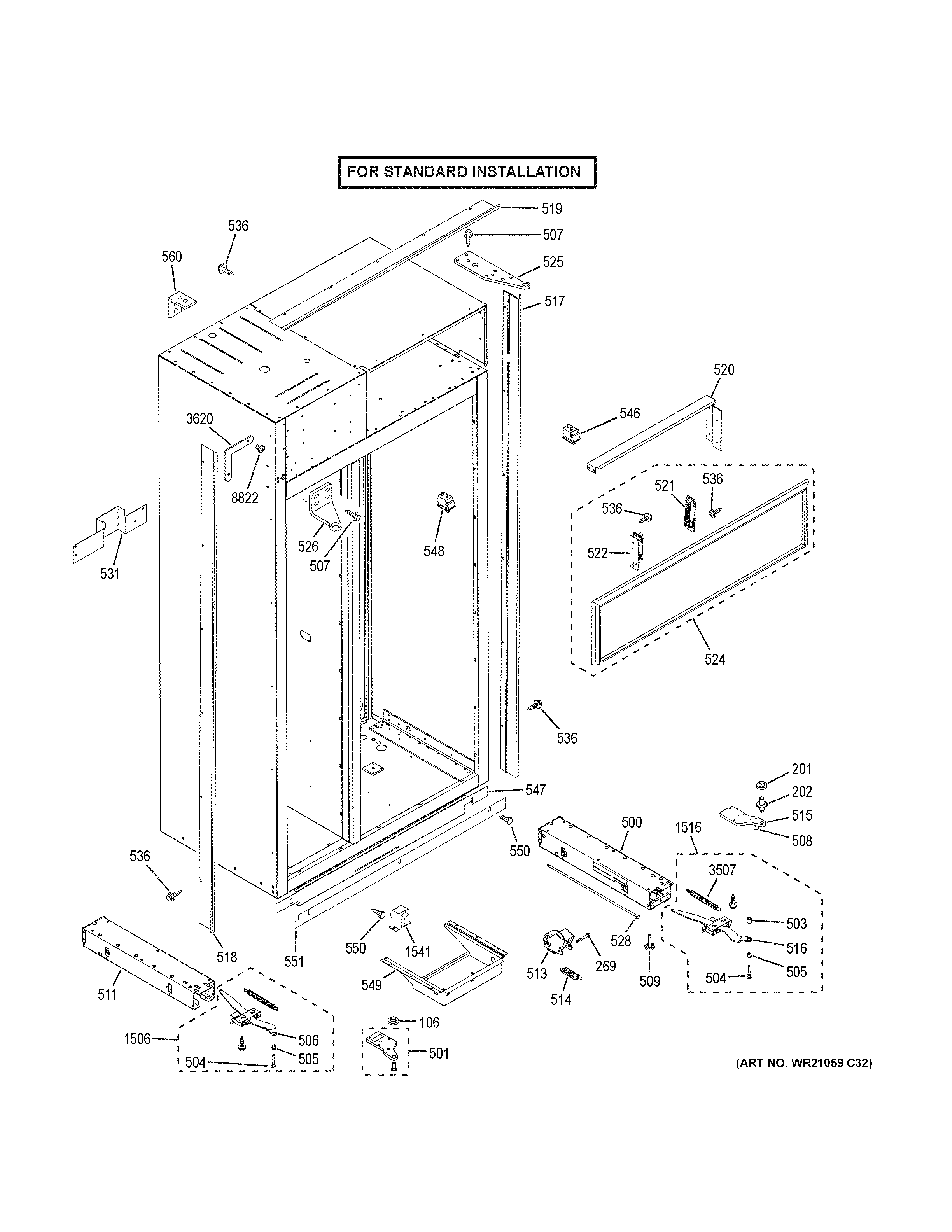 GE ZISB420DKB case parts - standard diagram