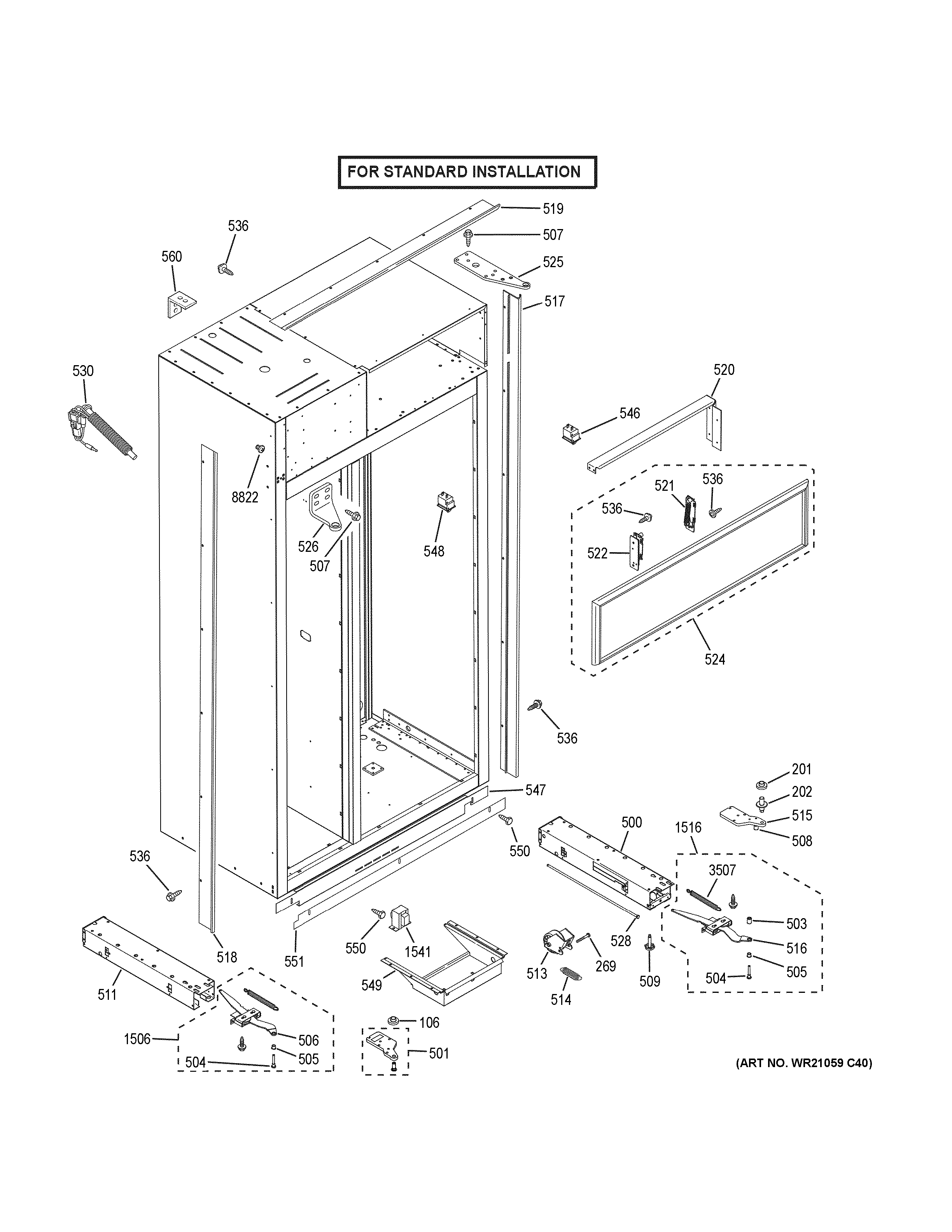 GE ZIS480NKB case parts - standard diagram