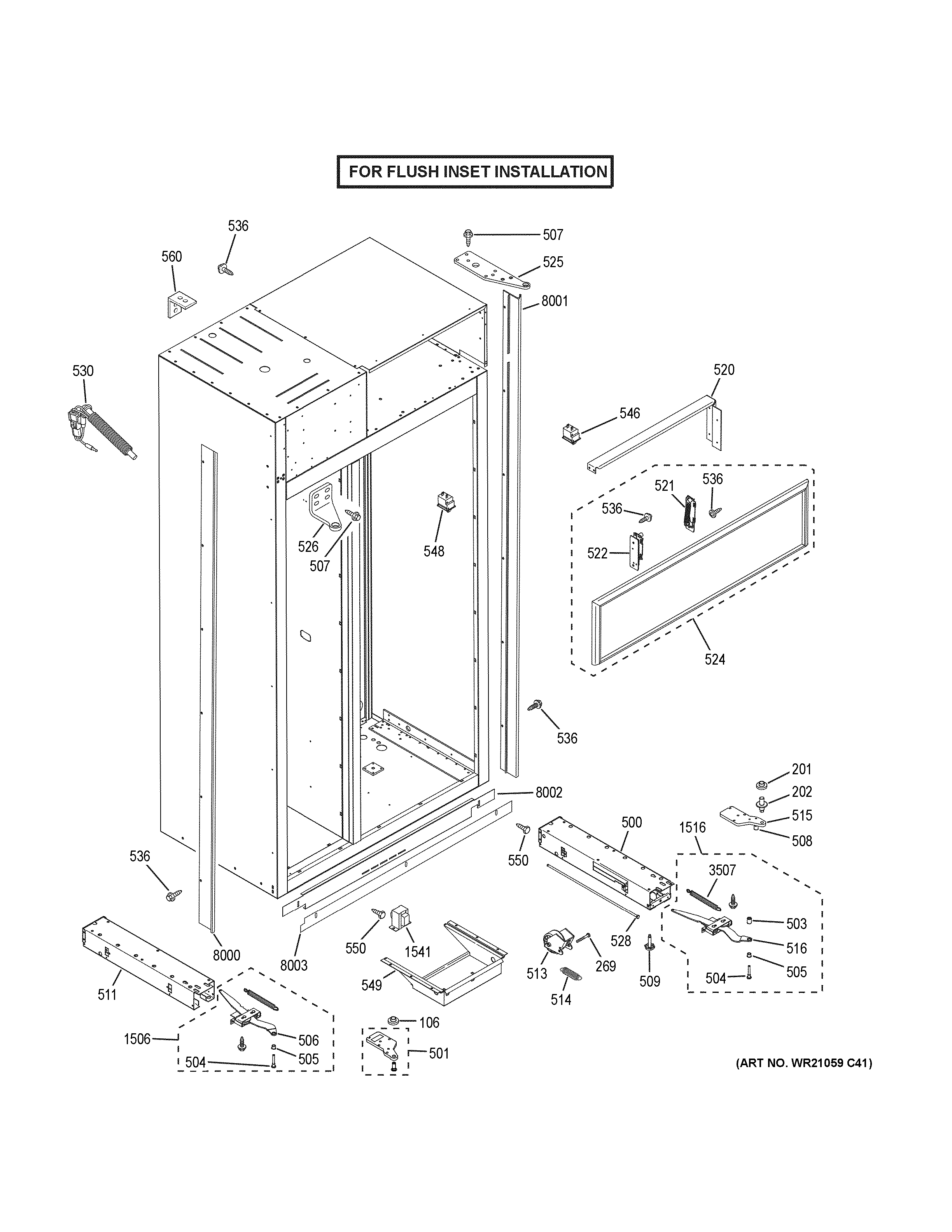GE ZIS480NKB case parts - flush inset diagram