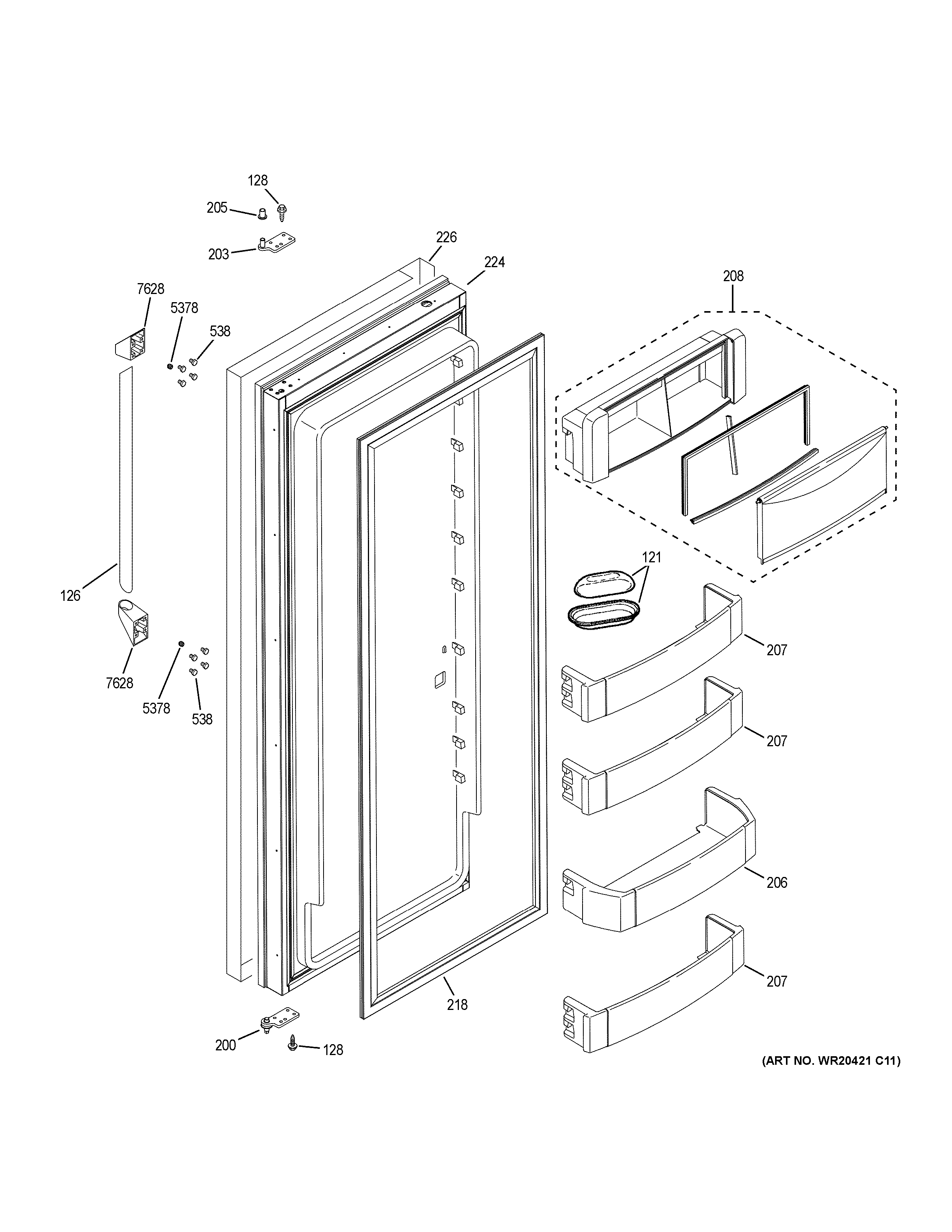 GE ZISP420DKBSS fresh food door diagram