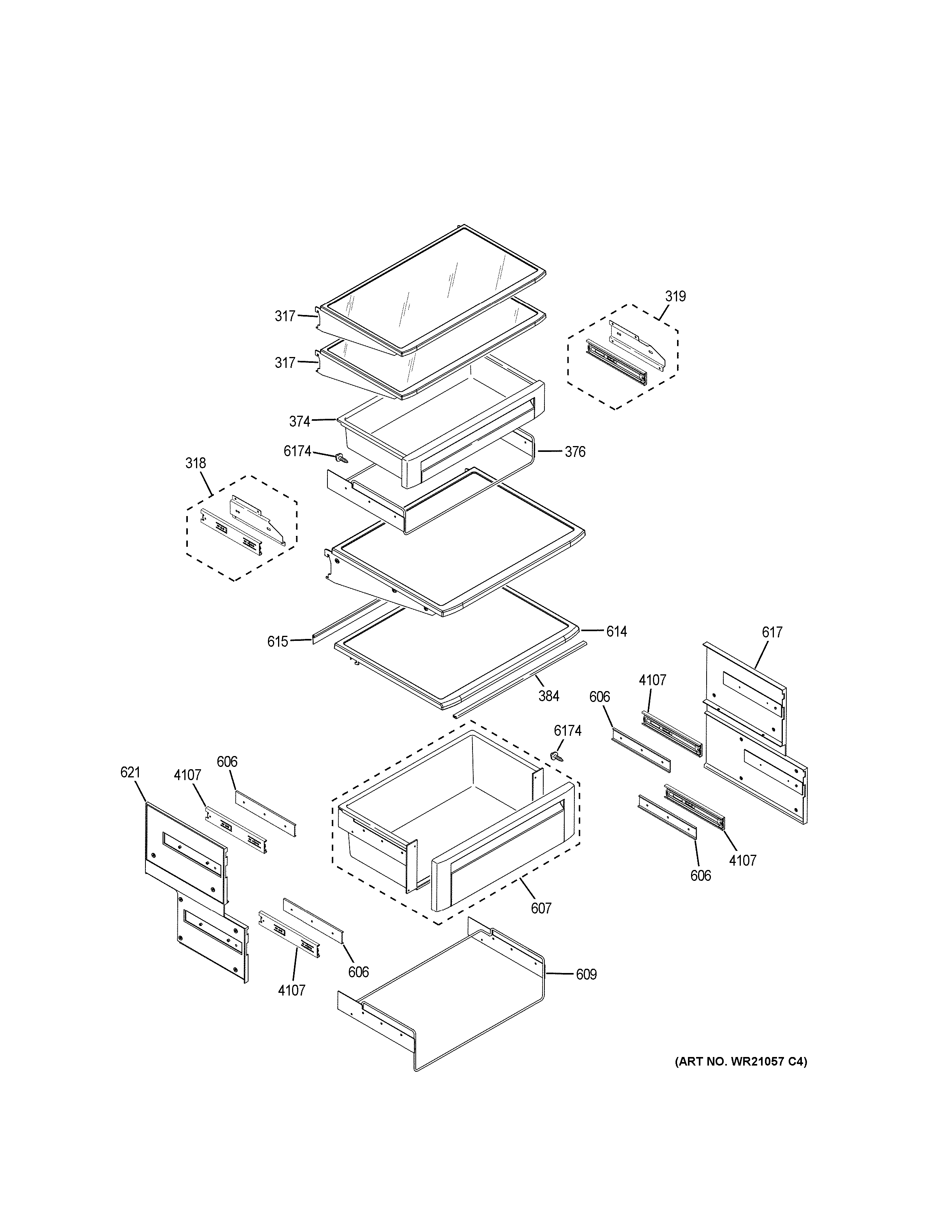 GE ZISP420DKBSS fresh food shelves diagram