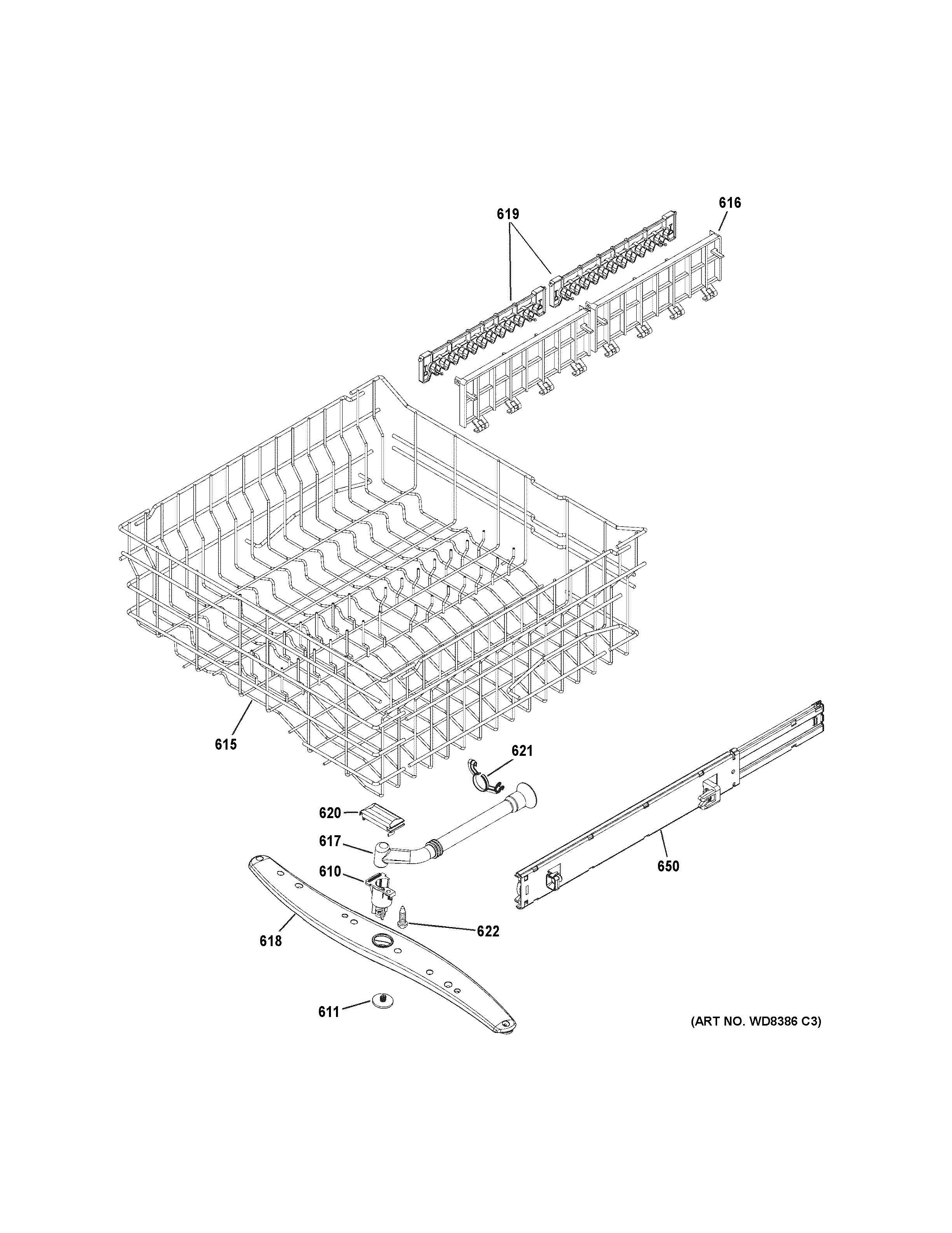 GE PDWT280V00SS upper rack assembly diagram
