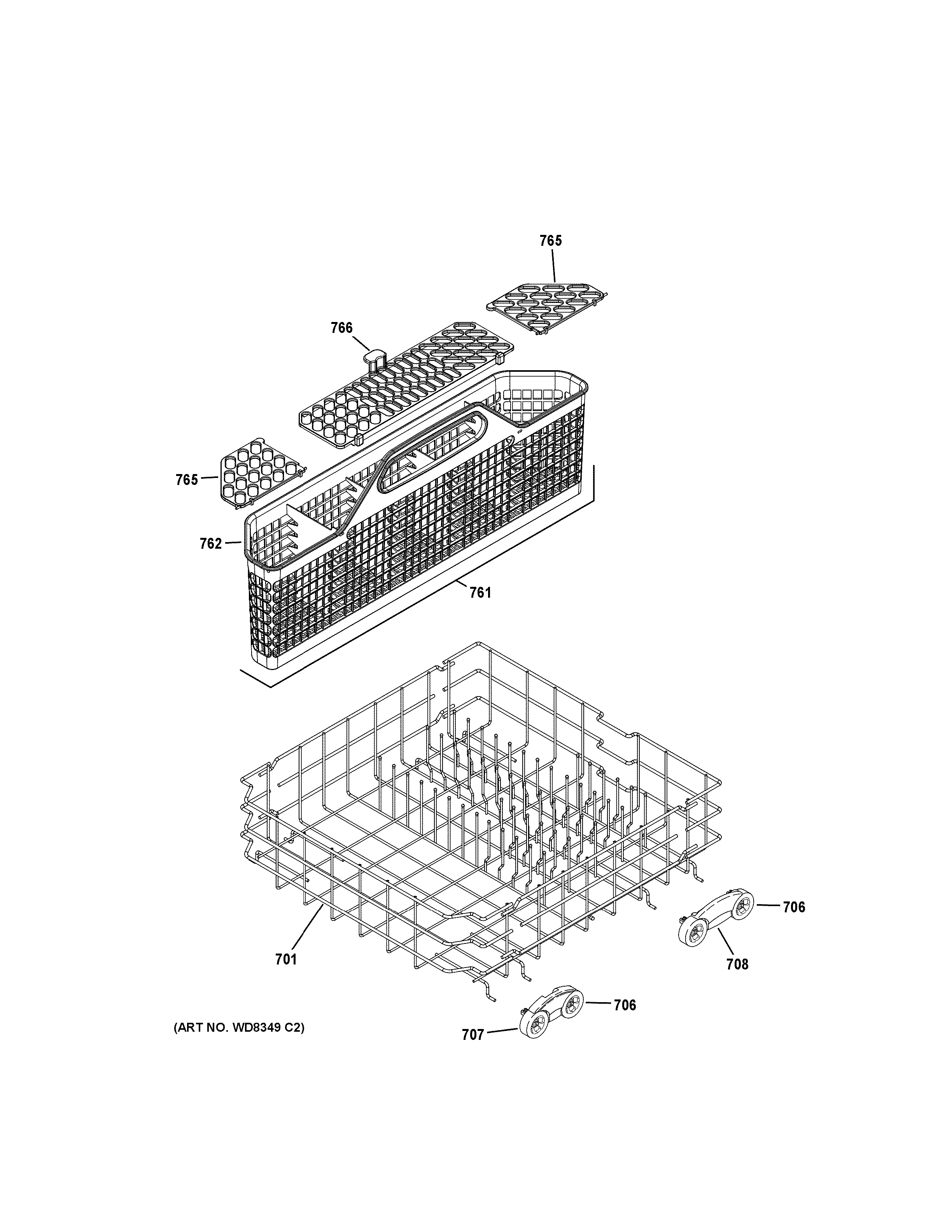GE PDWT280V00SS lower rack assembly diagram