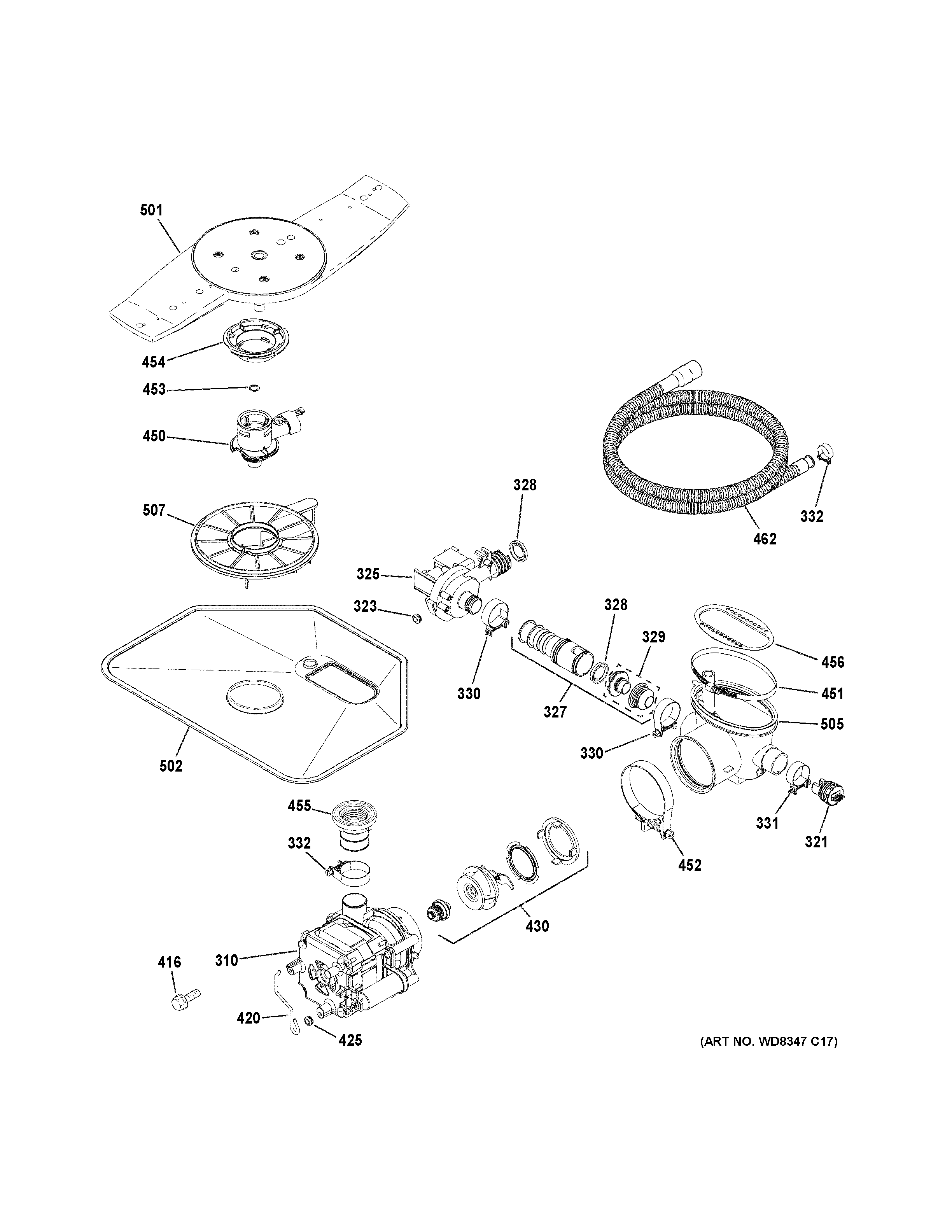 GE PDWT280V00SS motor-pump mechanism diagram