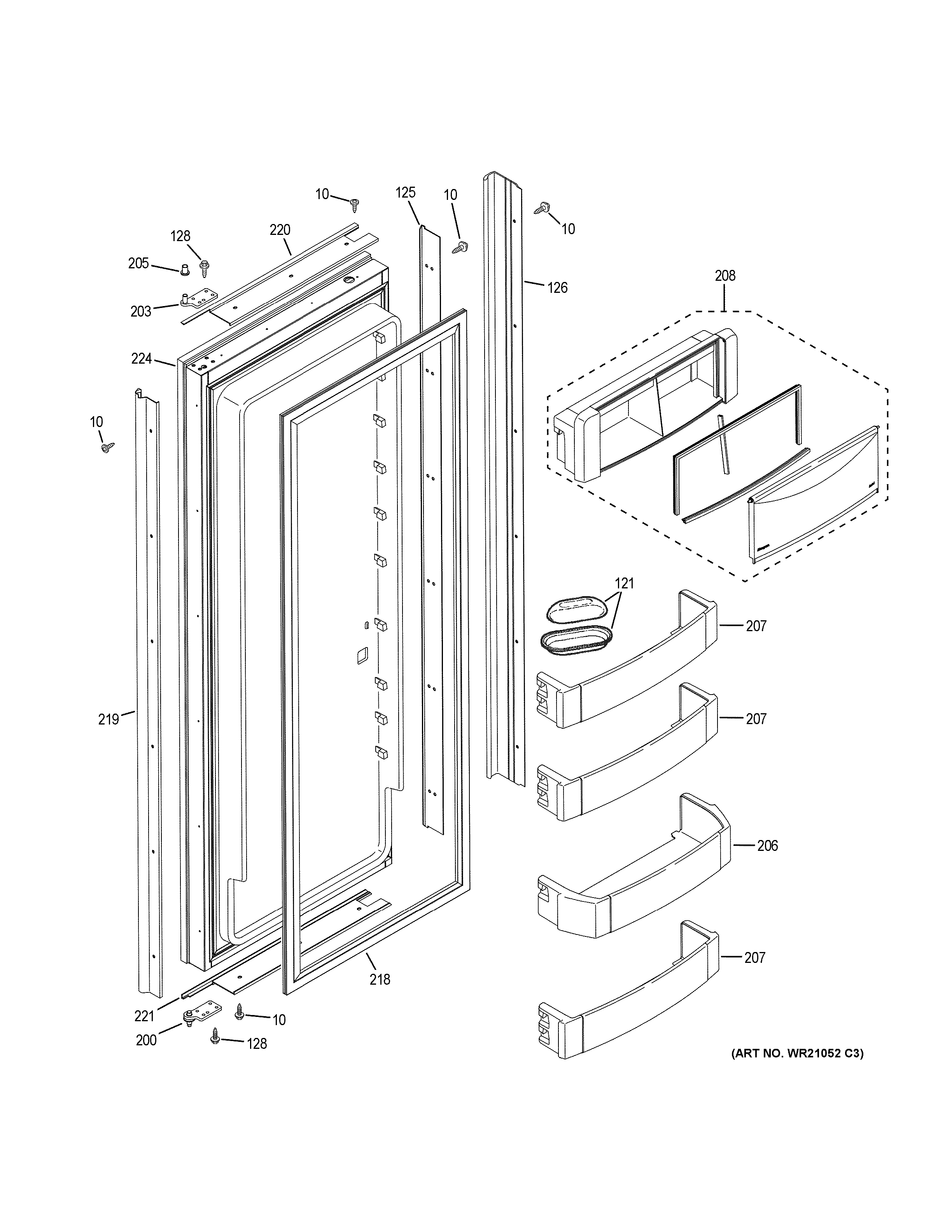 GE ZIS420NKC fresh food door diagram