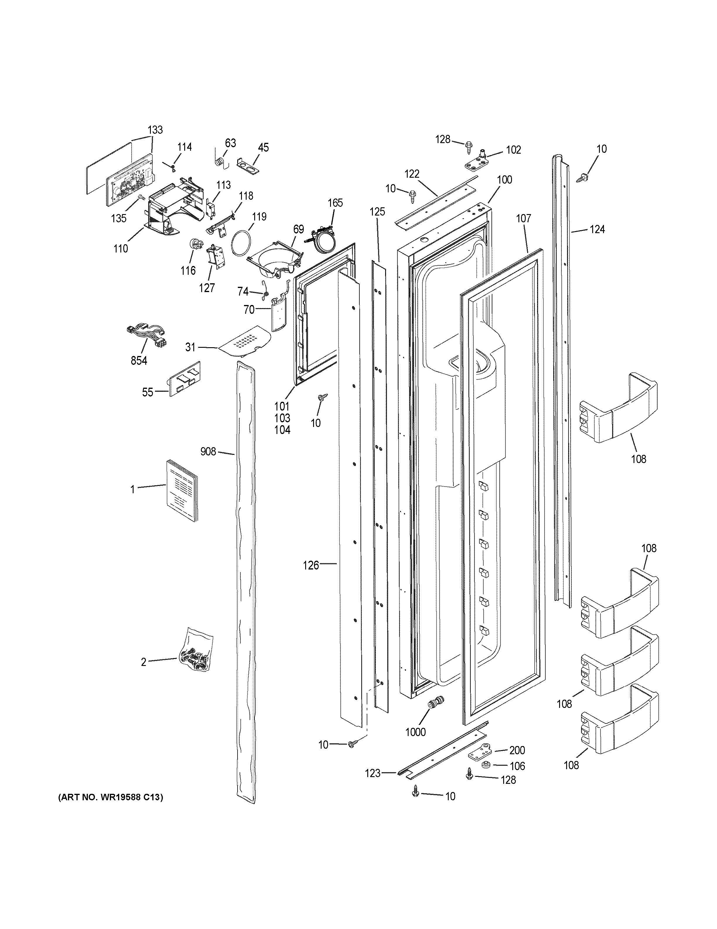 GE ZISB420DKC freezer door diagram