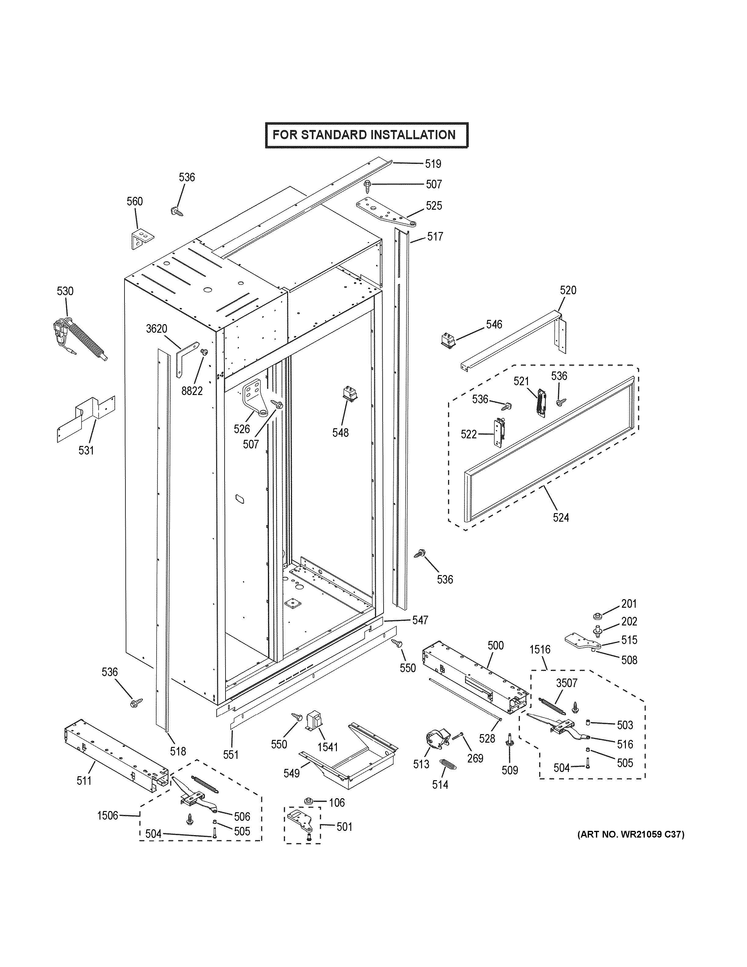 GE ZISB420DKC case parts - standard diagram