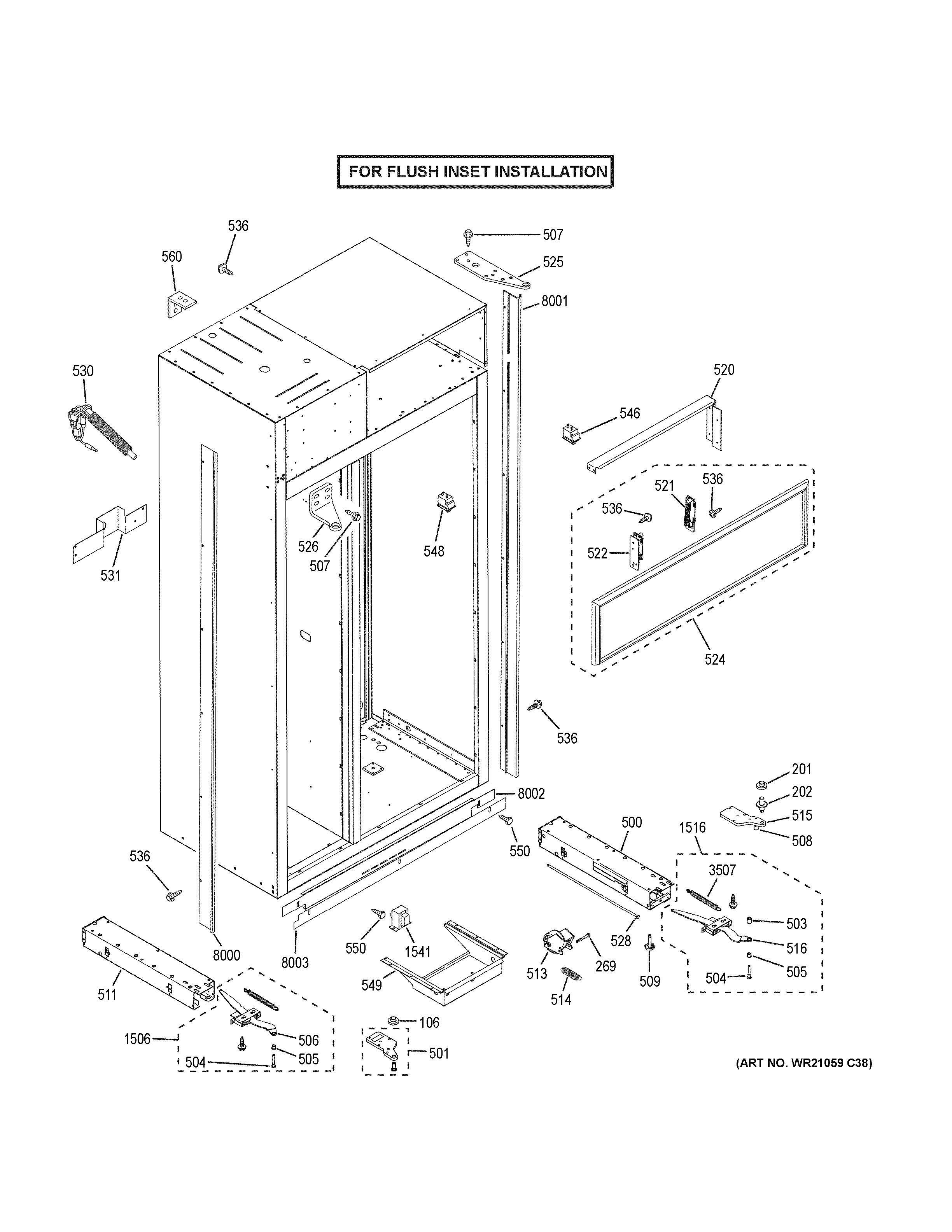 GE ZISB420DKC case parts - flush inset diagram