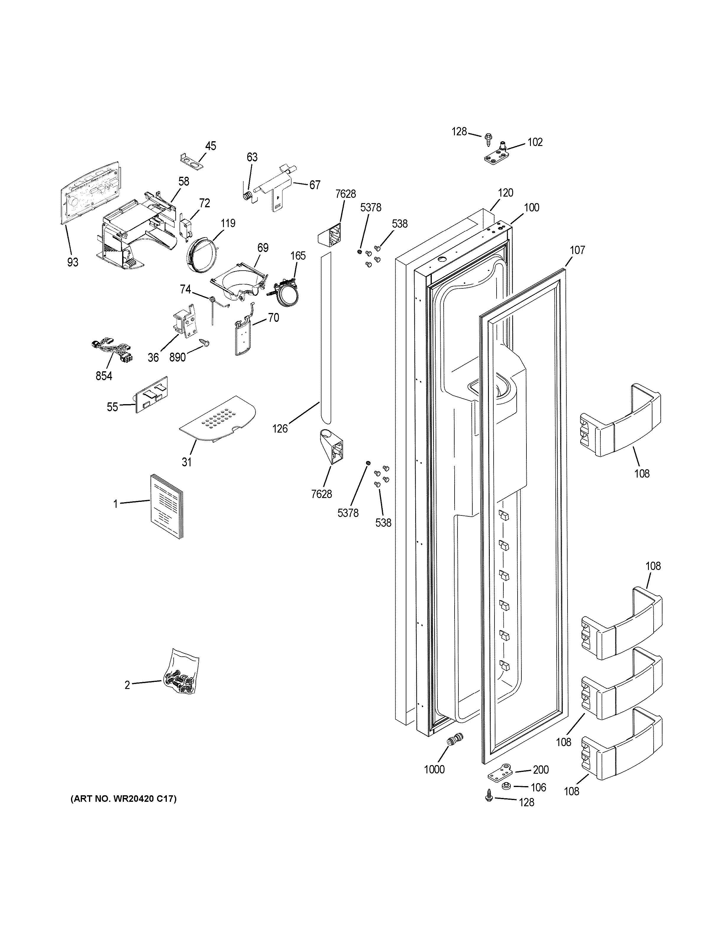 GE ZISP420DKCSS freezer door diagram