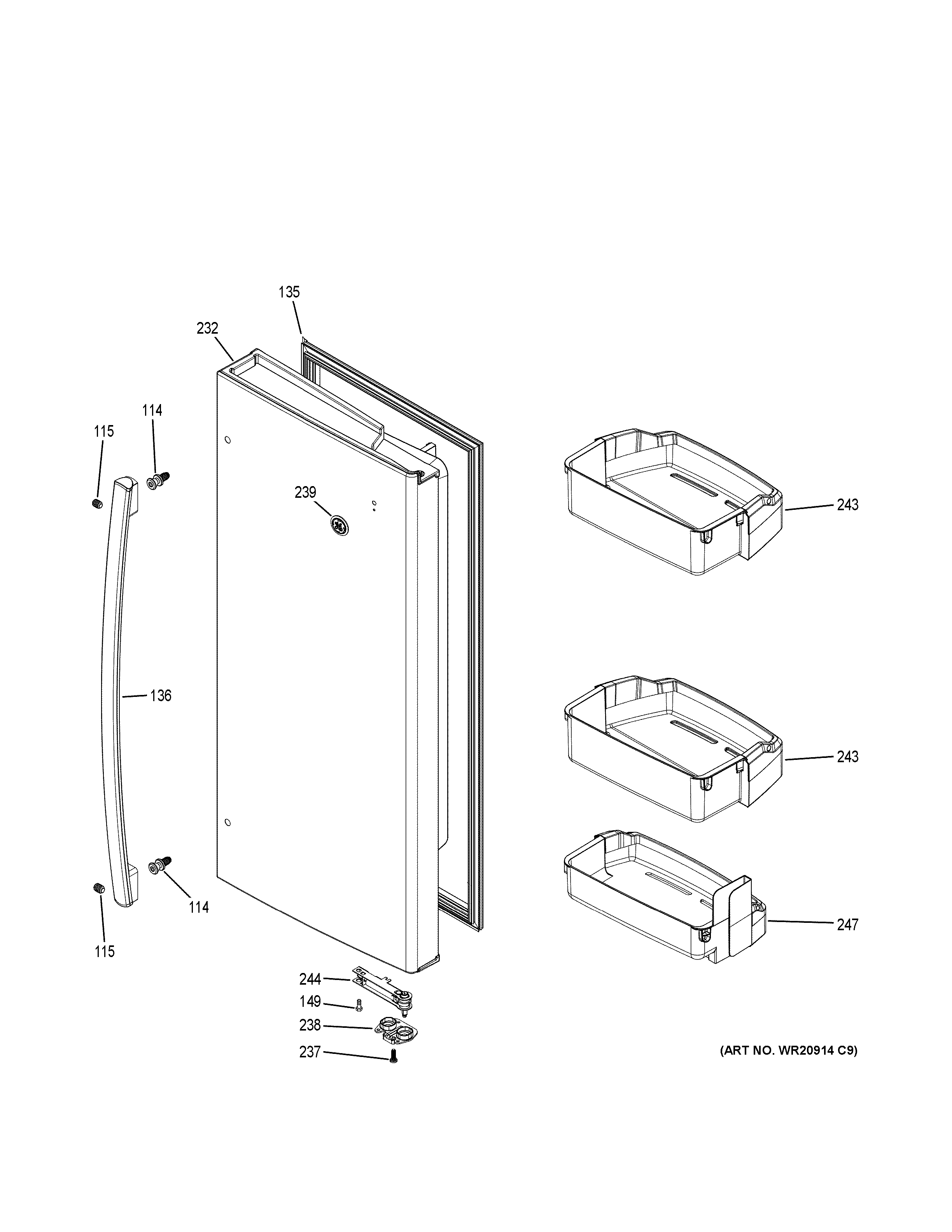 GE GFE26GMKIES fresh food door - rh diagram