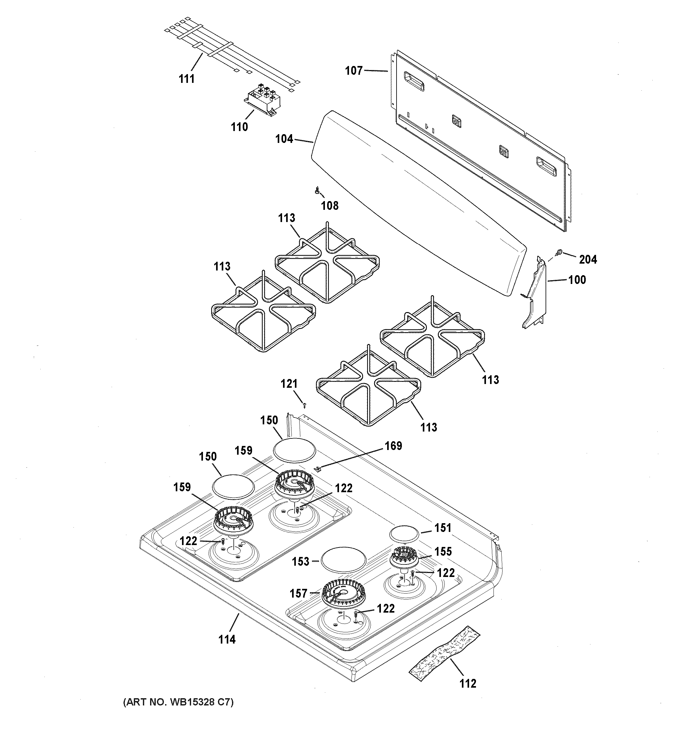 GE JGBS10DEM1BB control panel & cooktop diagram