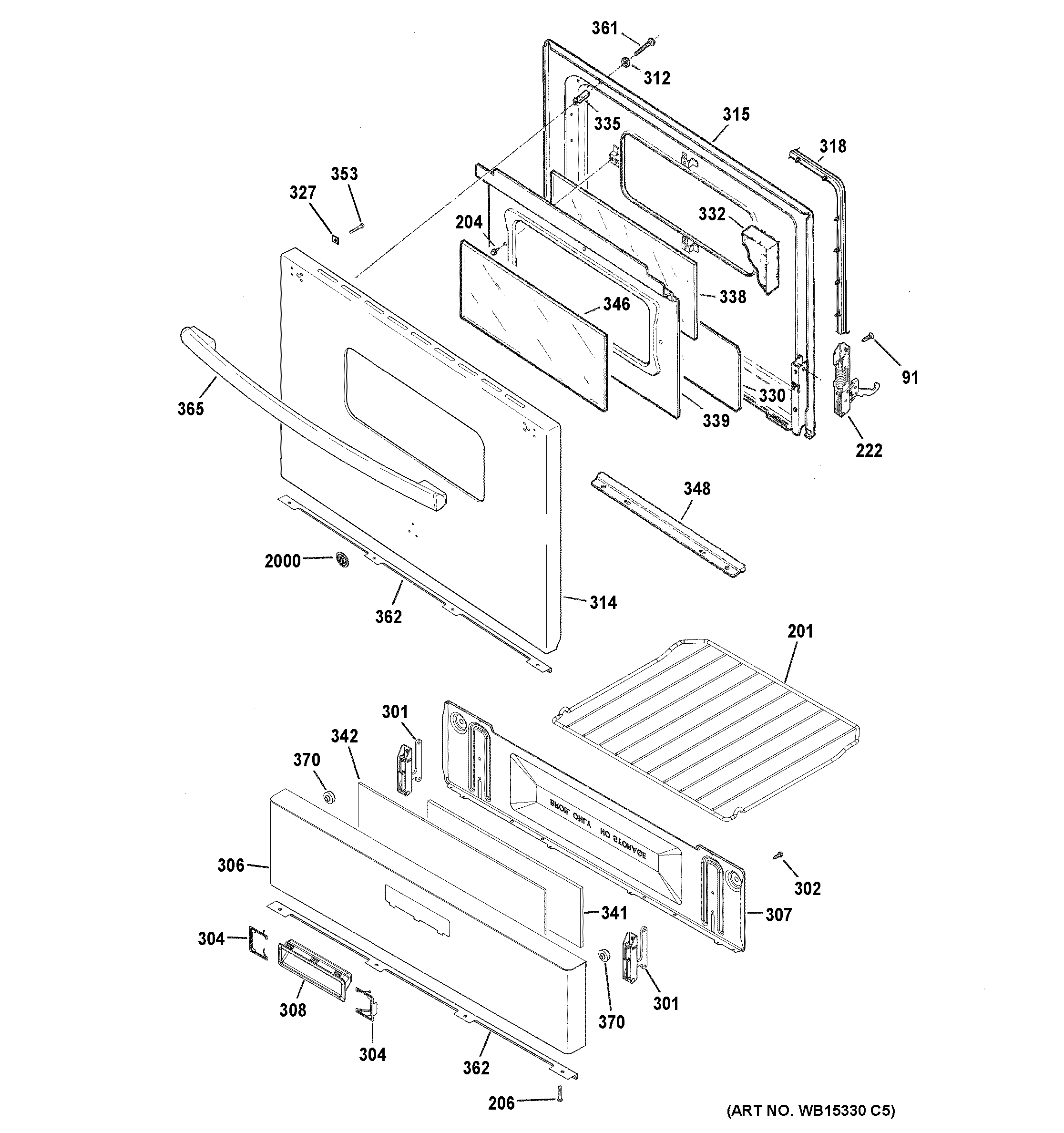 GE JGBS10DEM1BB door & drawer parts diagram