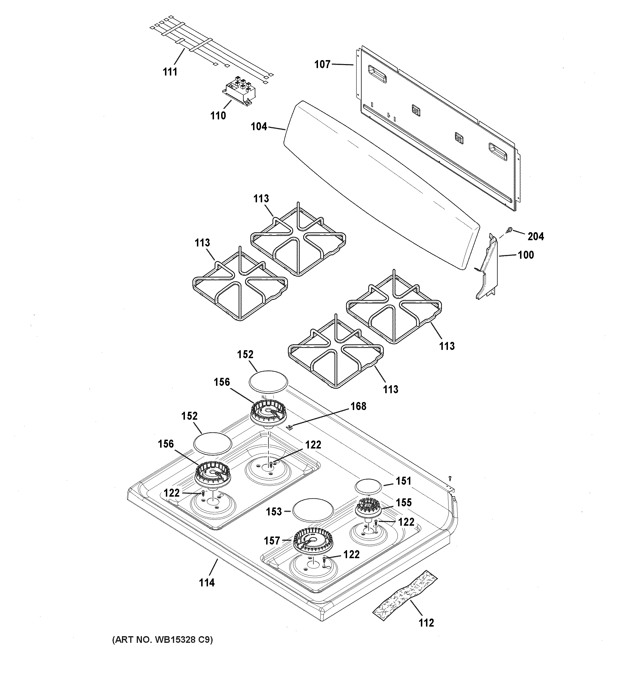 GE JGBS30DEK2WW control panel & cooktop diagram
