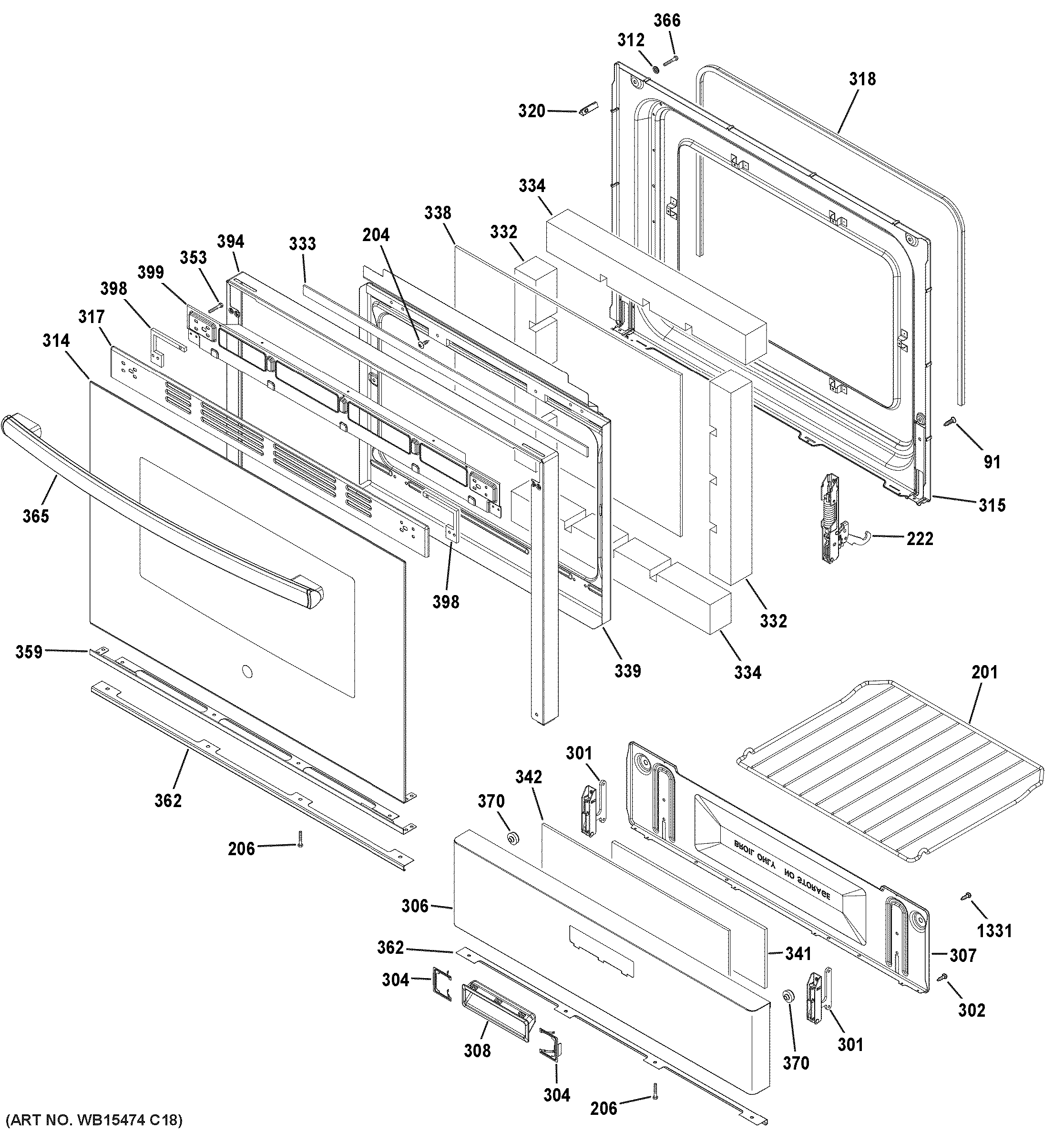 GE JGBS30DEK2WW door & drawer parts diagram