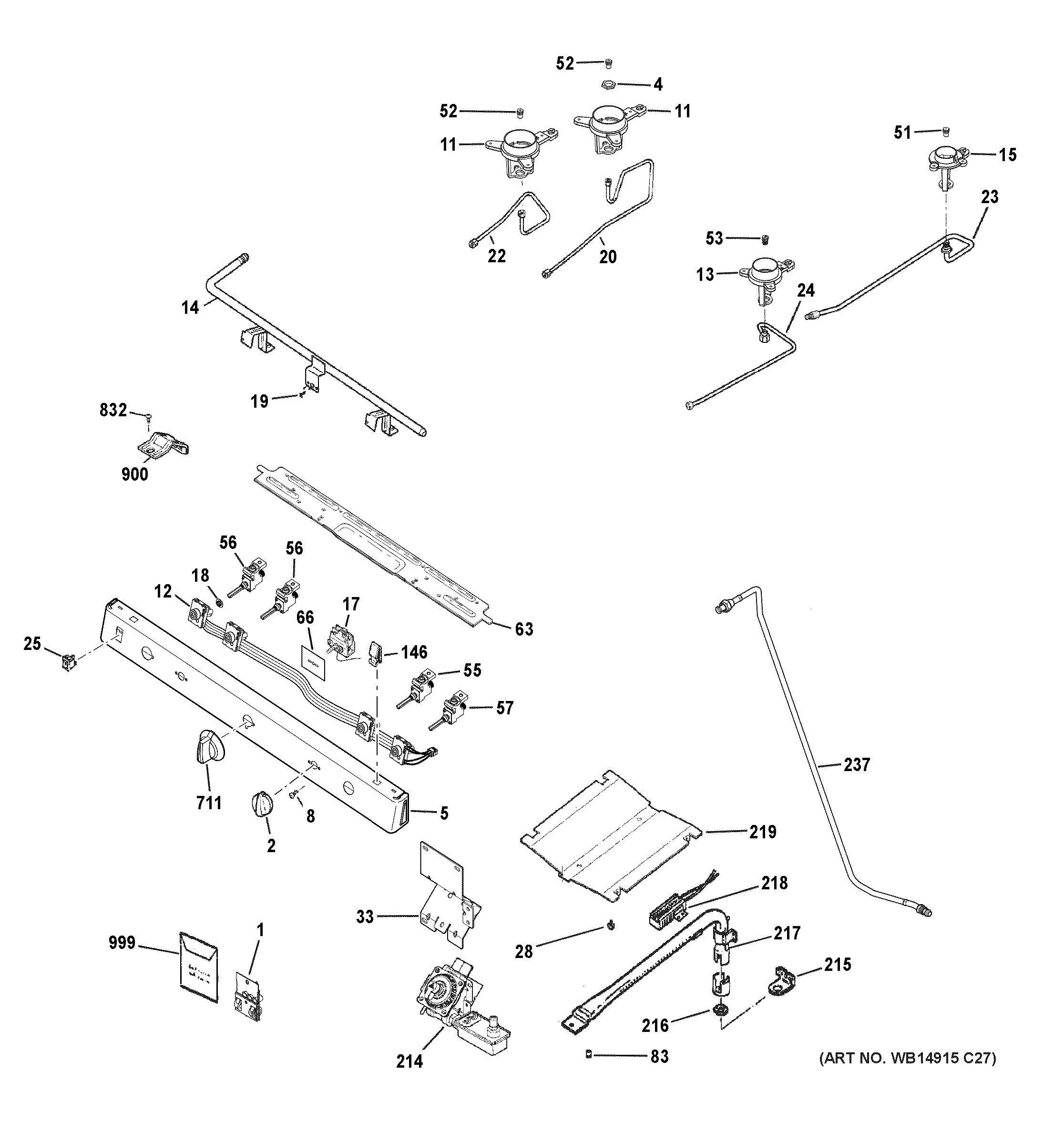 GE JGBS30DEK2BB gas & burner parts diagram
