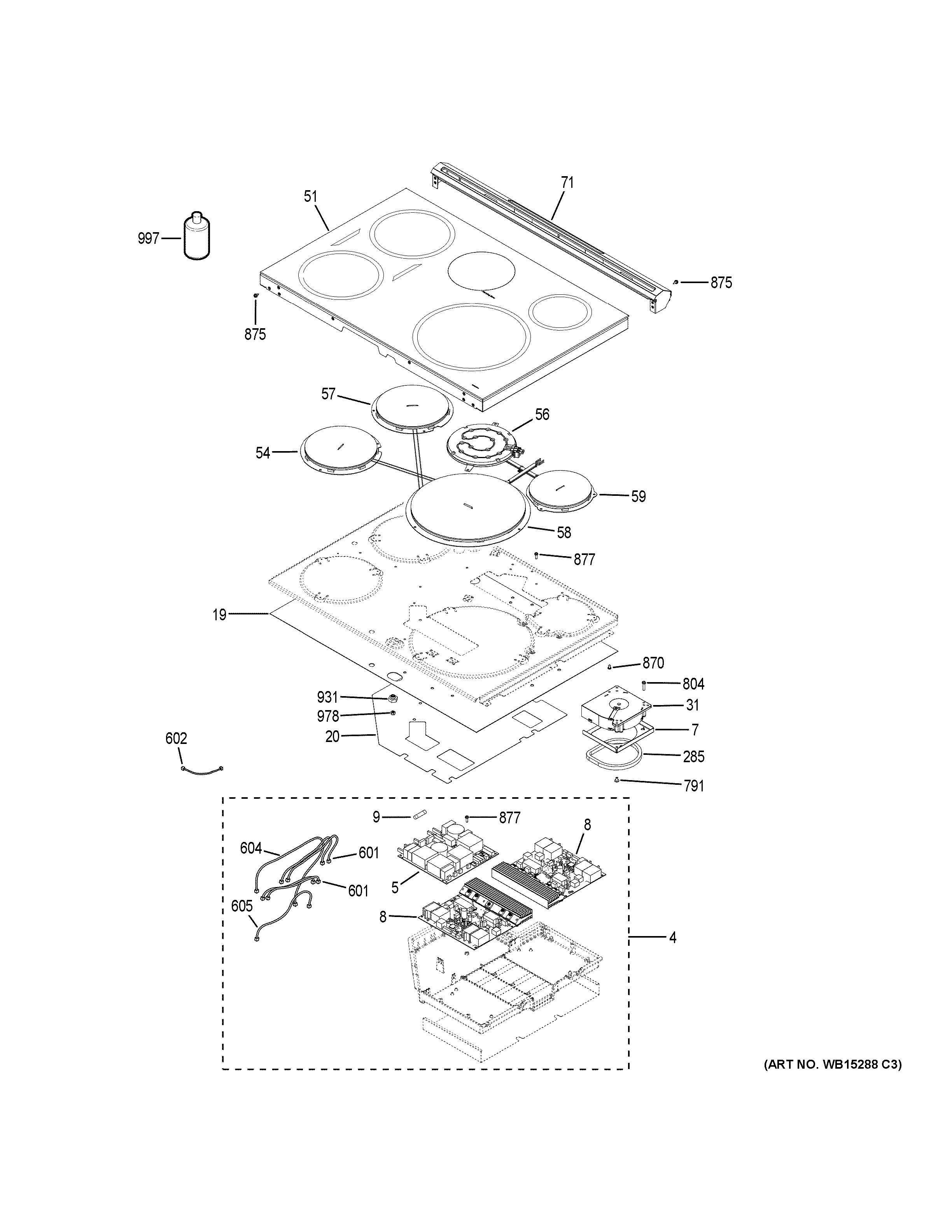 GE PHS930FL2DS cooktop diagram