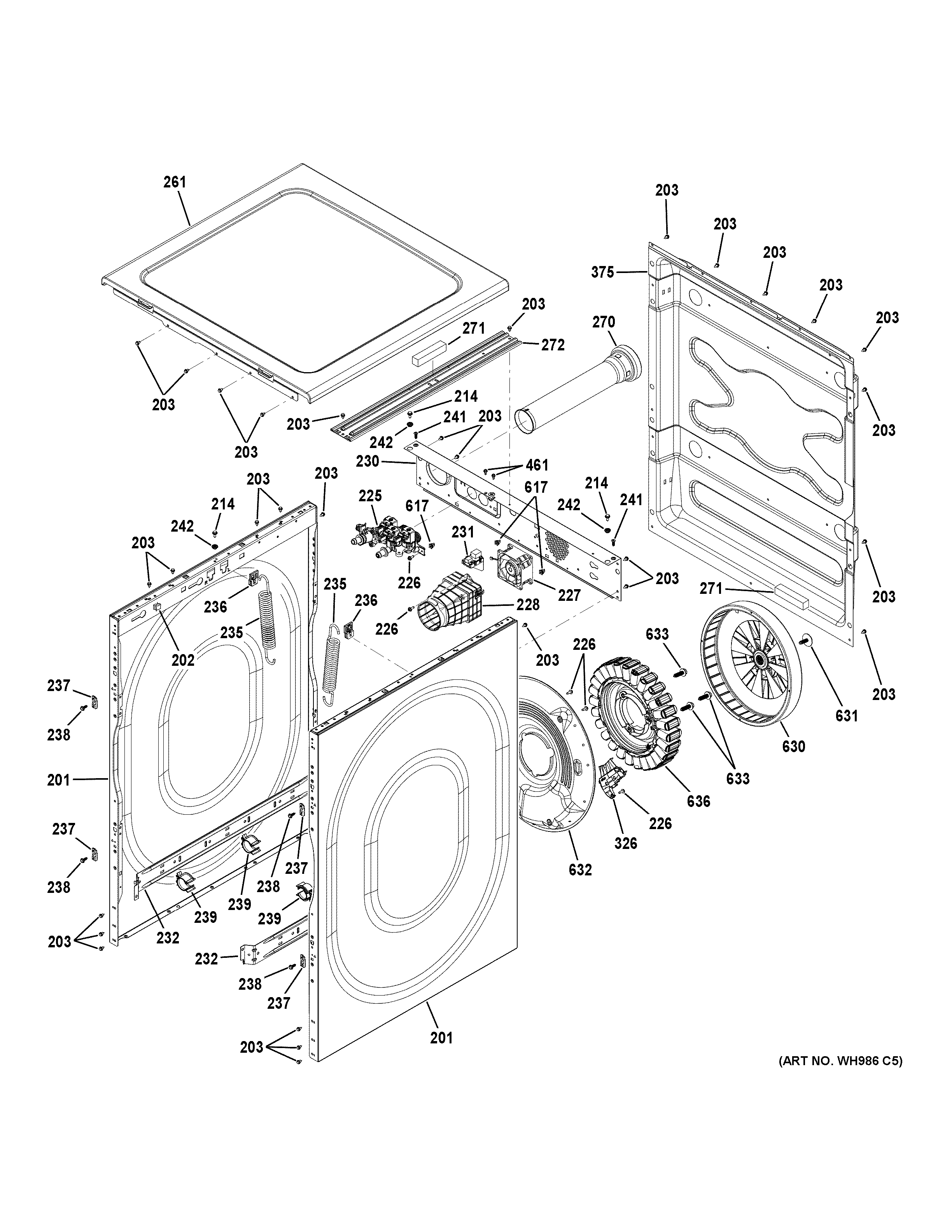 GE GFWR4805F0RR cabinet & drive assembly diagram