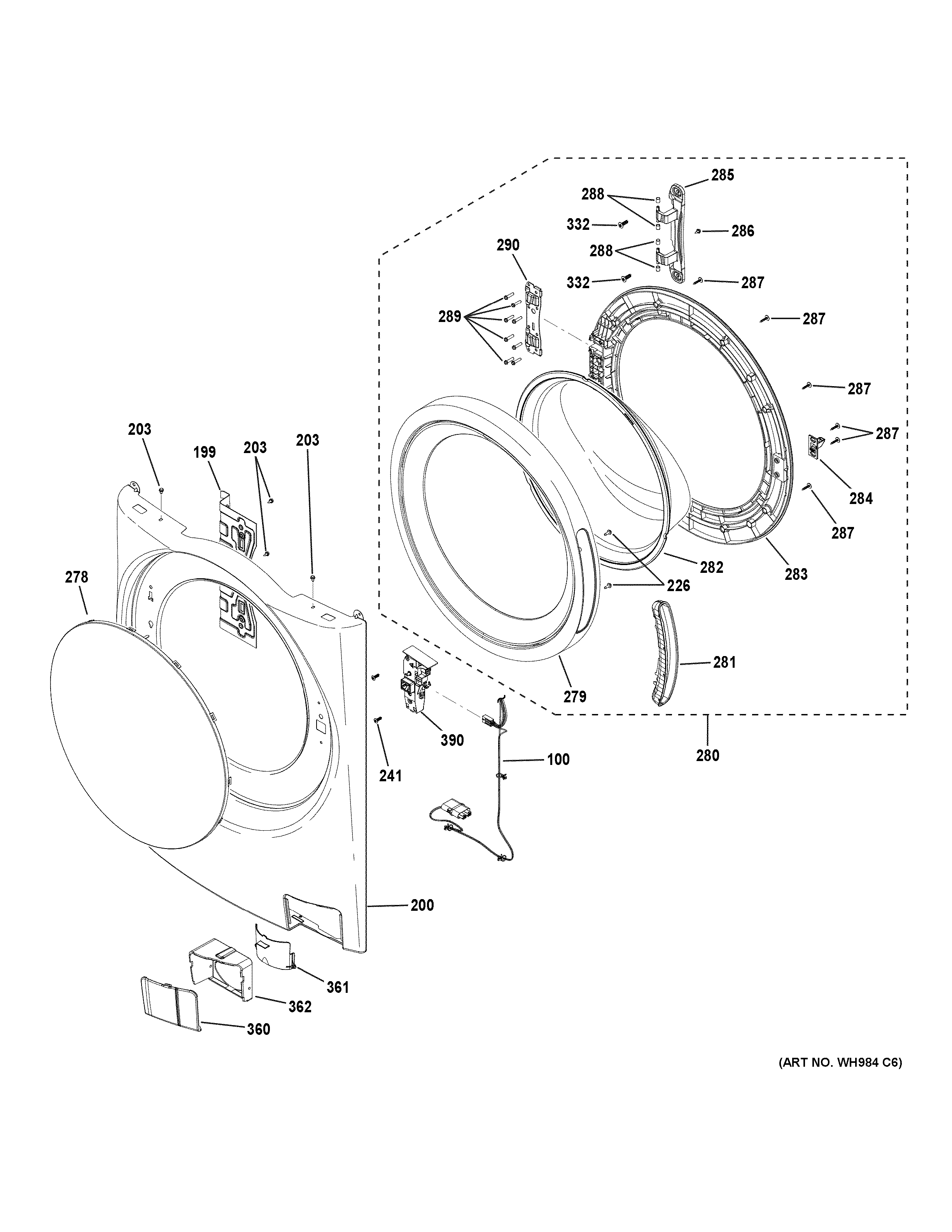 GE GFWR2700H2WW front panel & door diagram