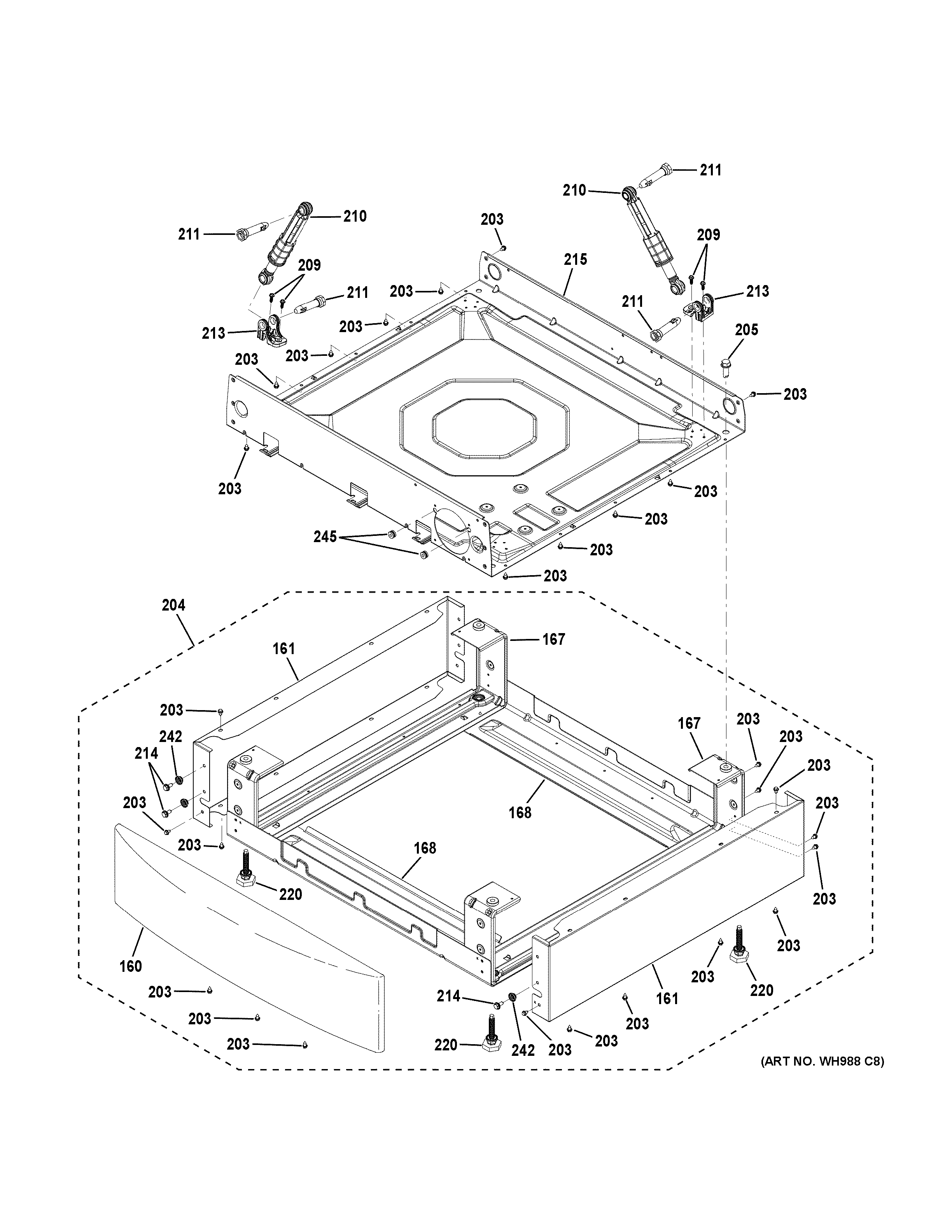 GE GFWR4800F1WW base pan & riser assembly diagram