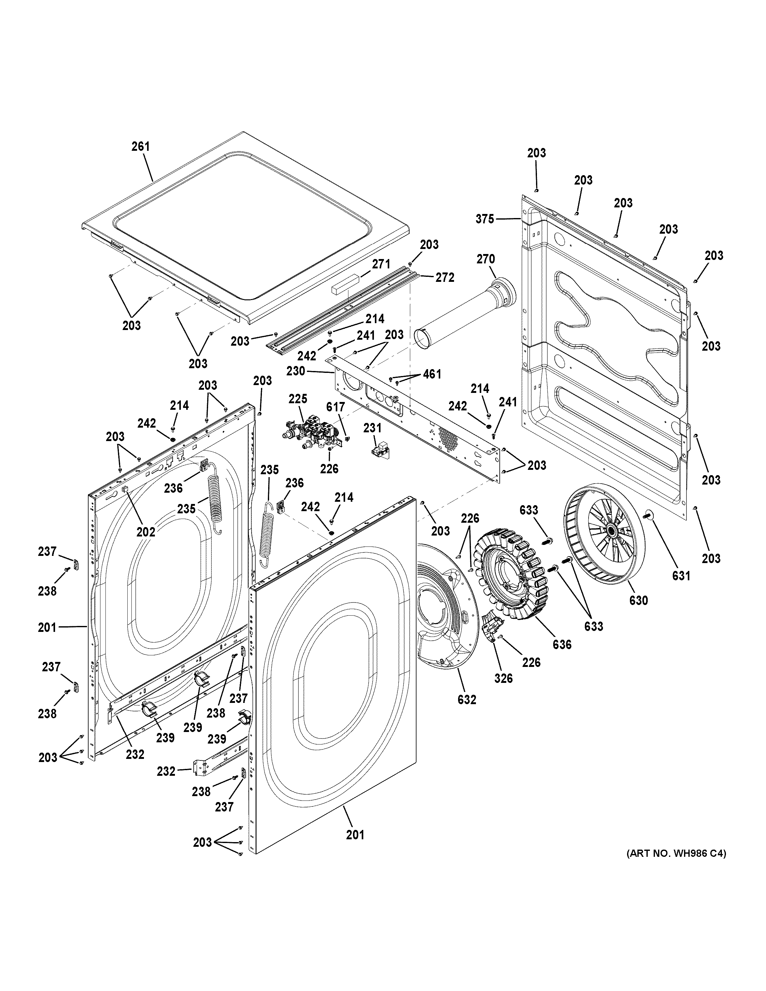 GE GFWR2705H2MC cabinet & drive assembly diagram