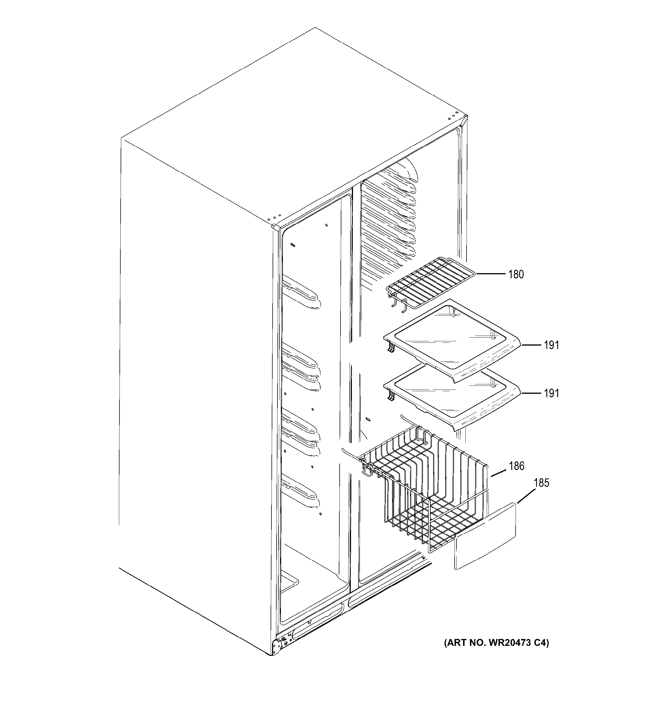 GE GZS22DSJEFSS freezer shelves diagram