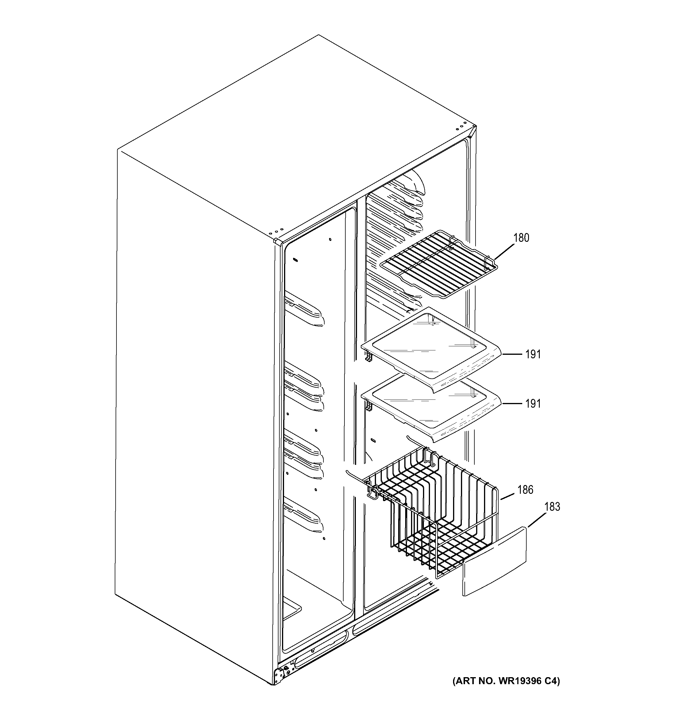 GE GZS22DGJEFWW freezer shelves diagram