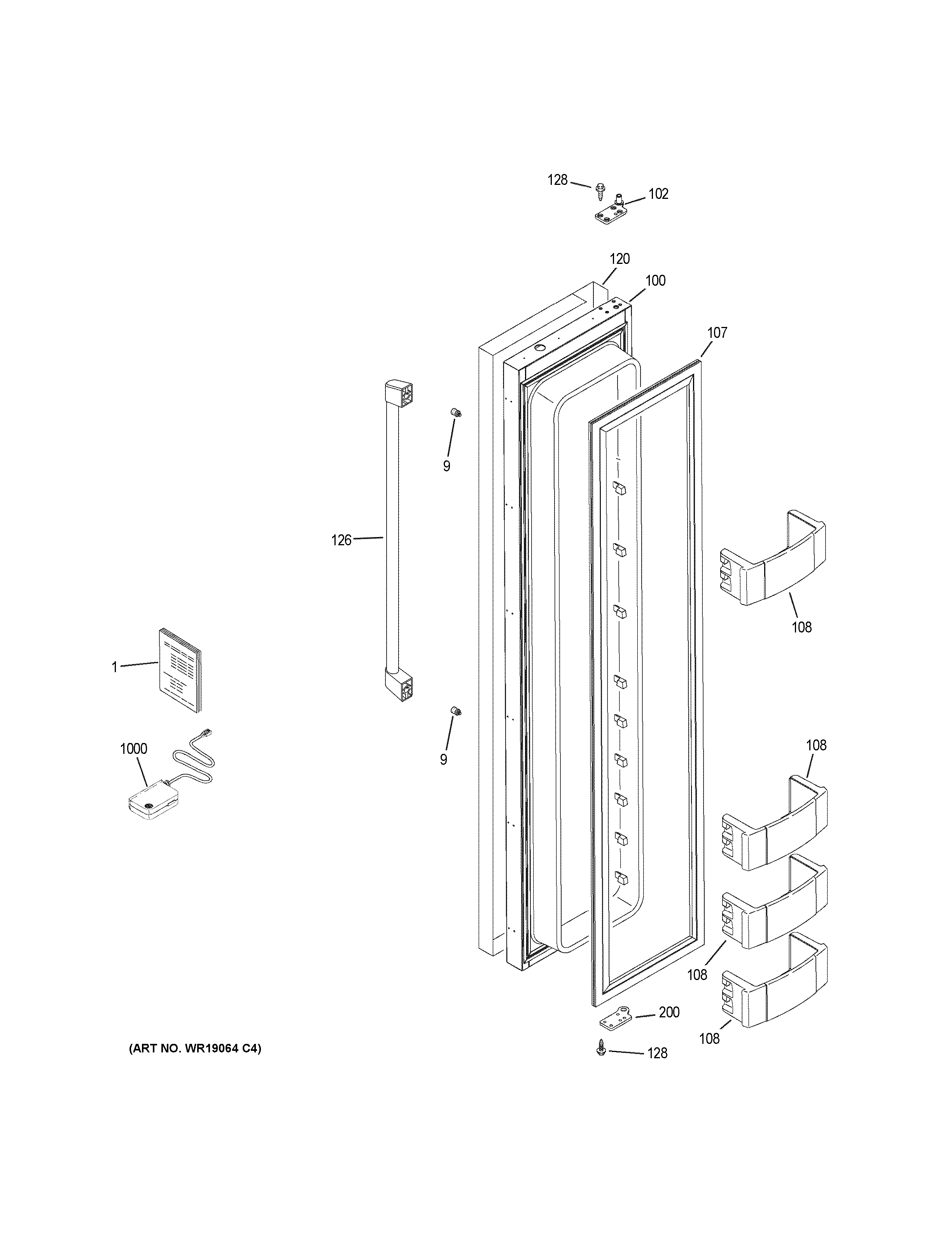 GE CSB42WSKCSS freezer door diagram