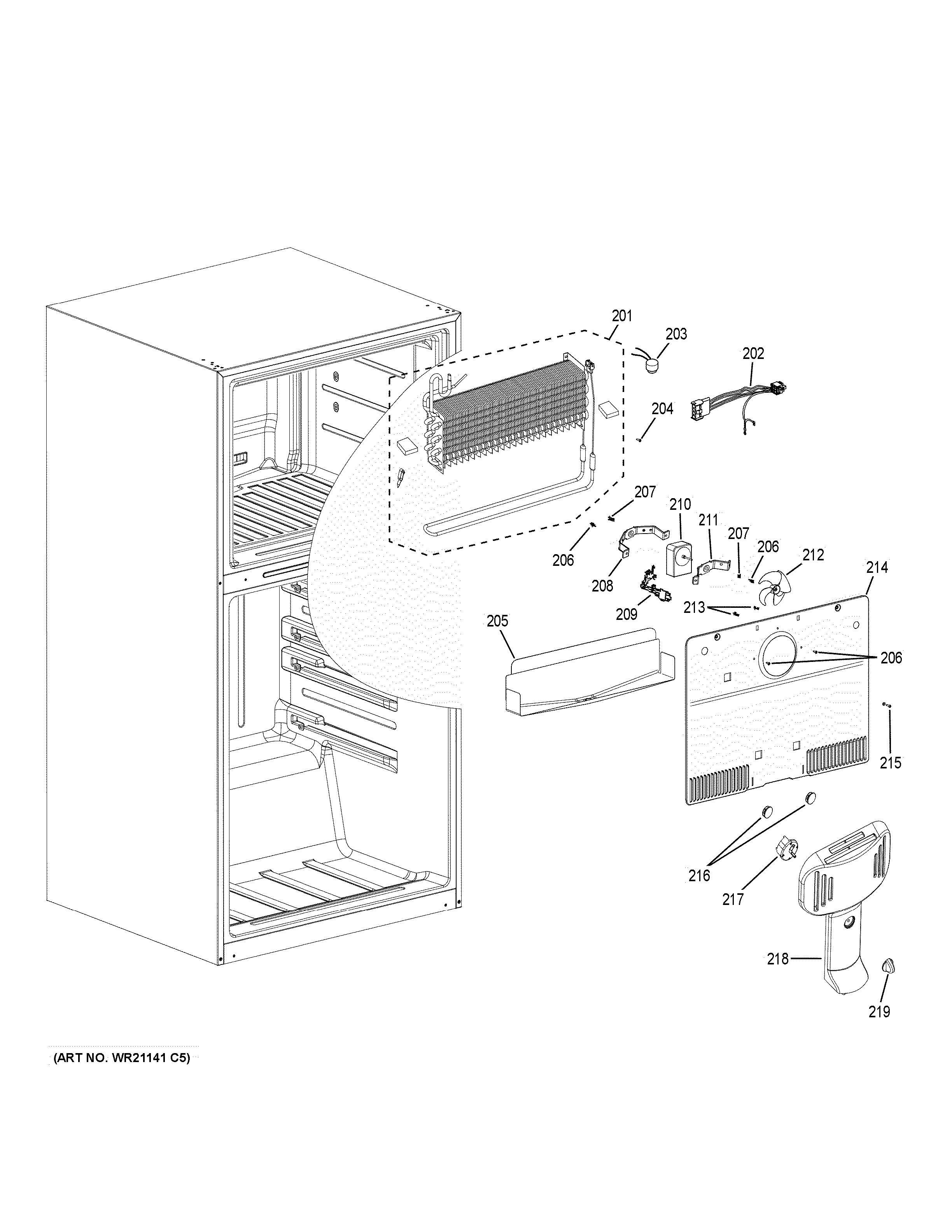 GE GTS21FGKCBB freezer section diagram