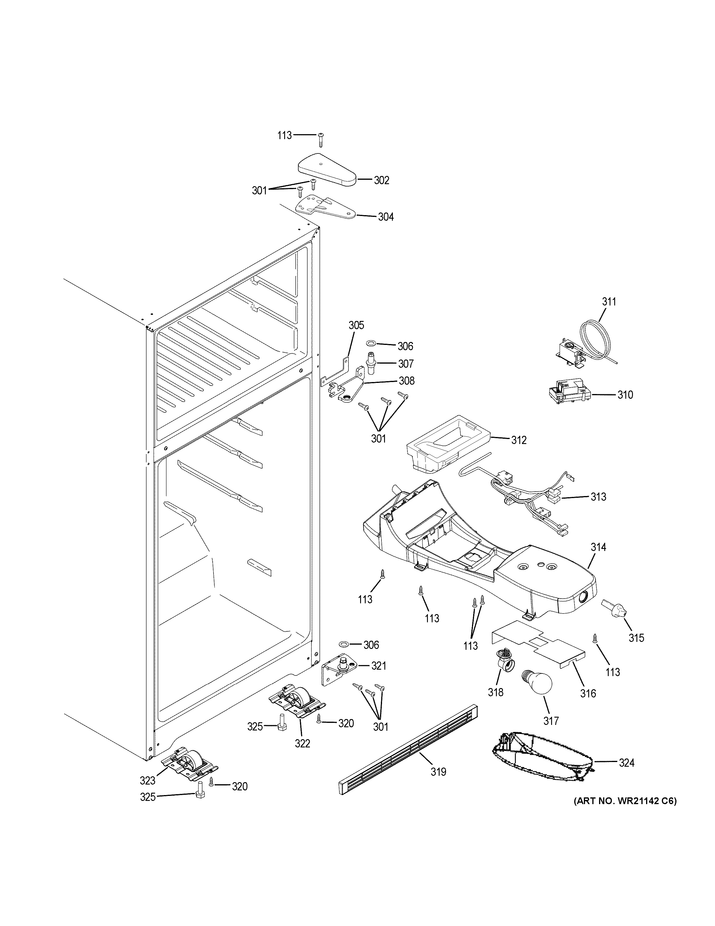 GE GTS21FGKCBB fresh food section diagram