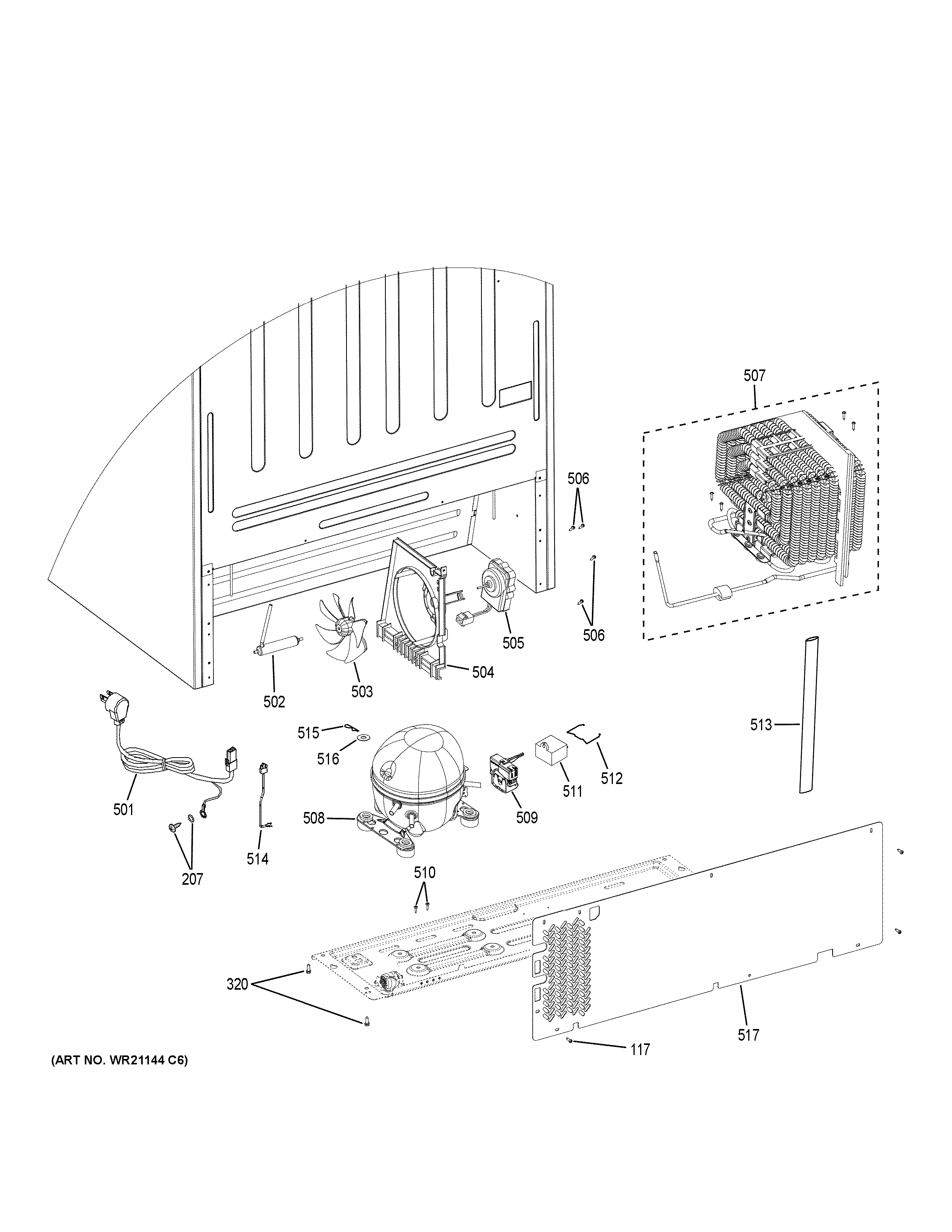 GE GTS21FGKCBB machine compartment diagram