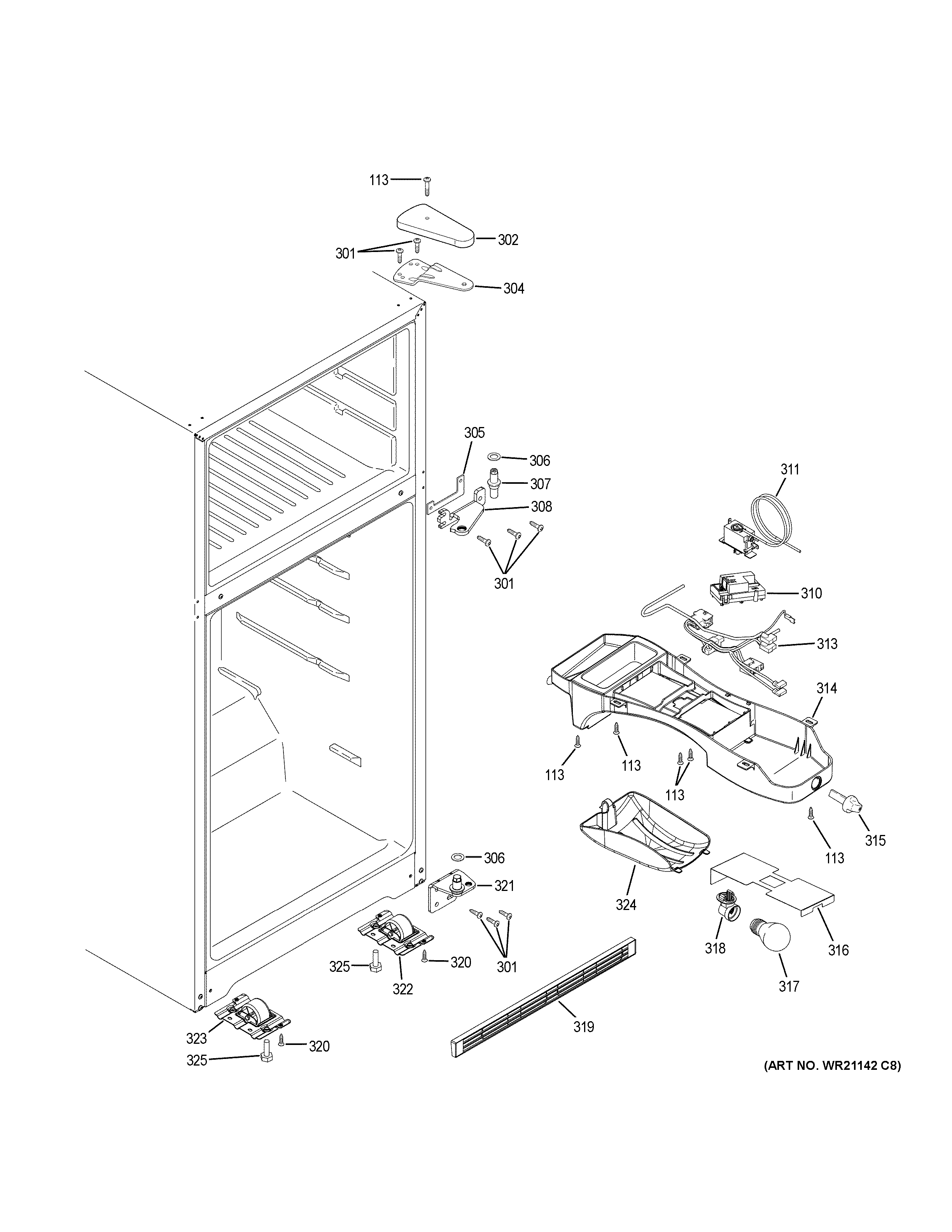 GE GTS21FGKDBB fresh food section diagram