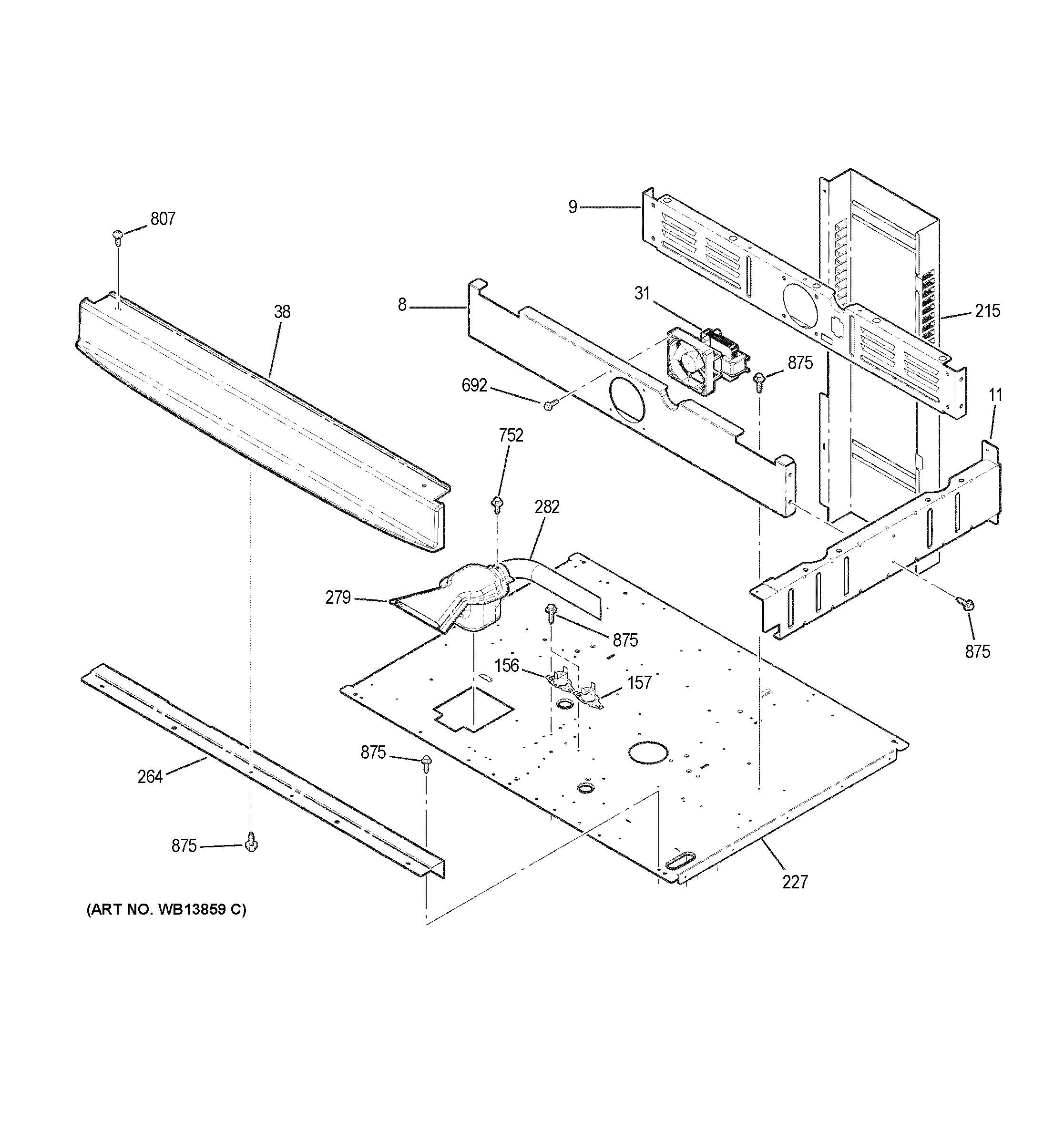 GE JT952BF8BB center spacer diagram