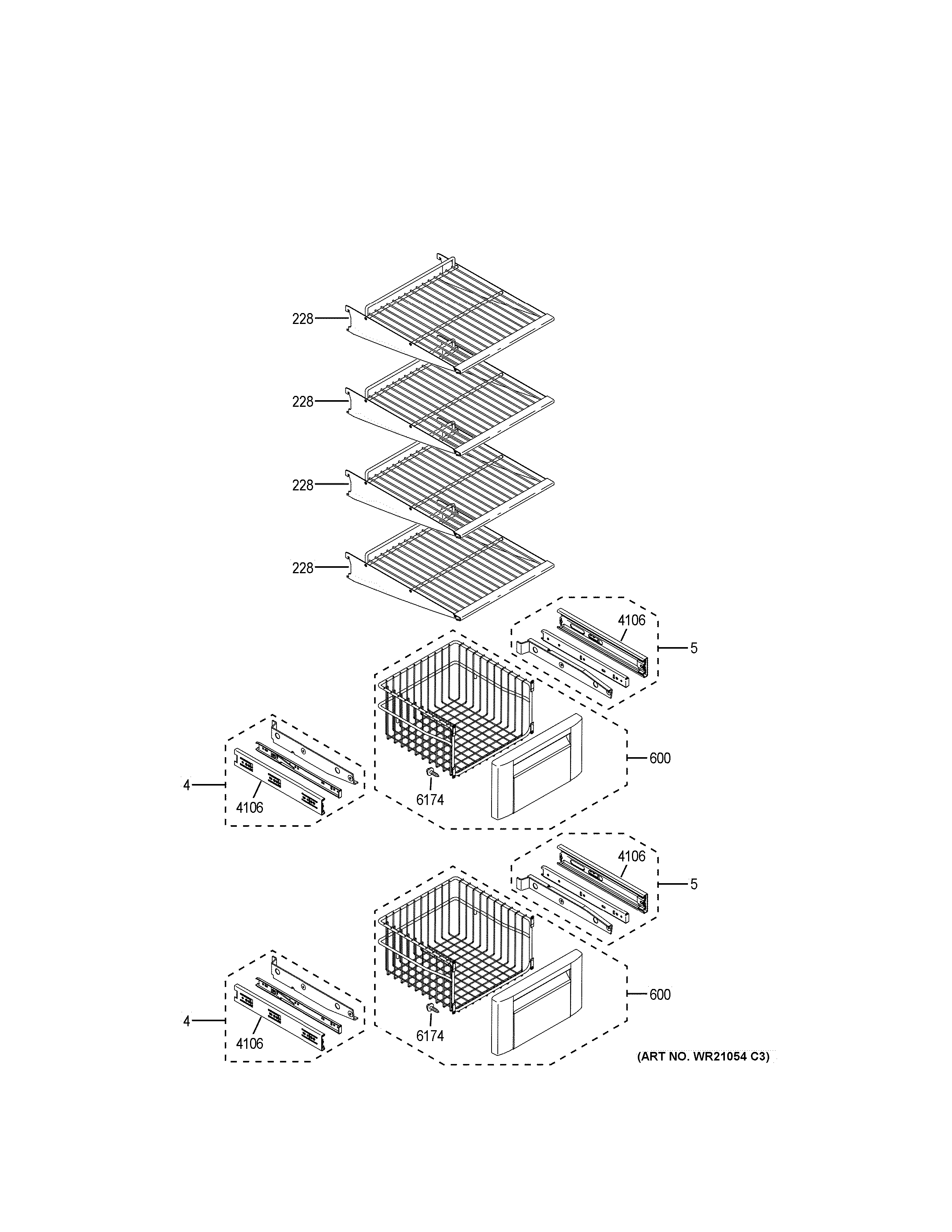 GE CSB42WP2NBS1 freezer shelves diagram