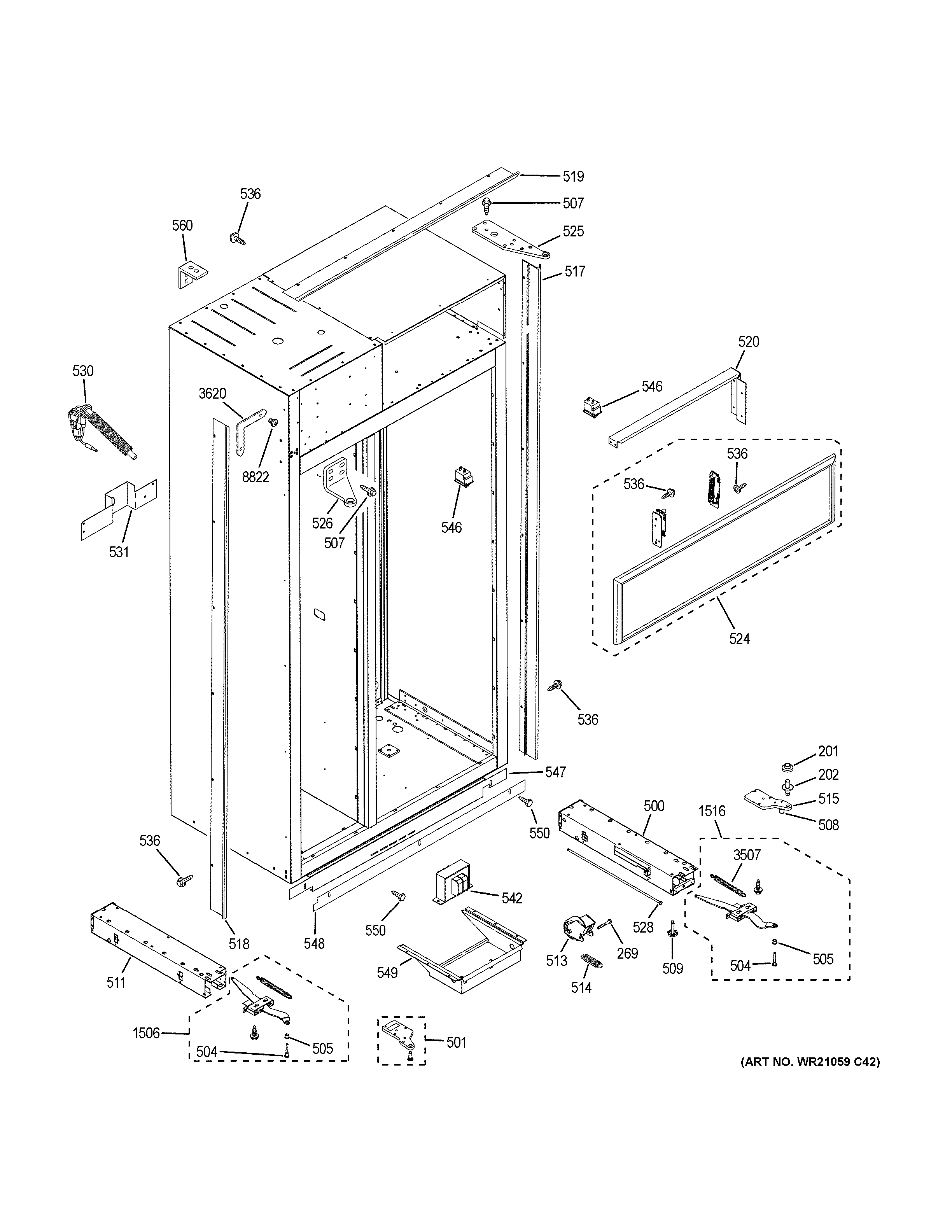 GE CSB42WP2NBS1 case parts diagram