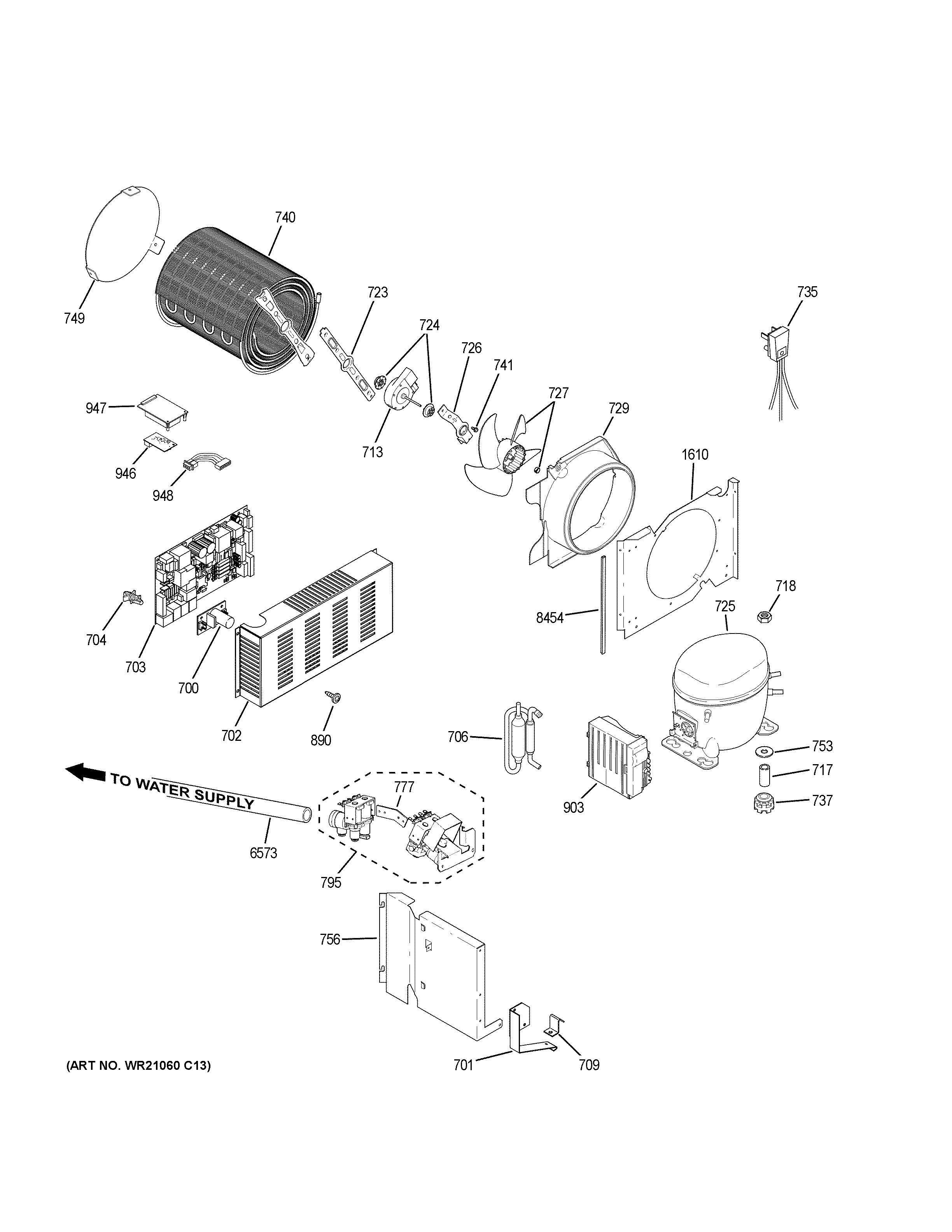 GE CSB48WP2NBS1 machine compartment diagram